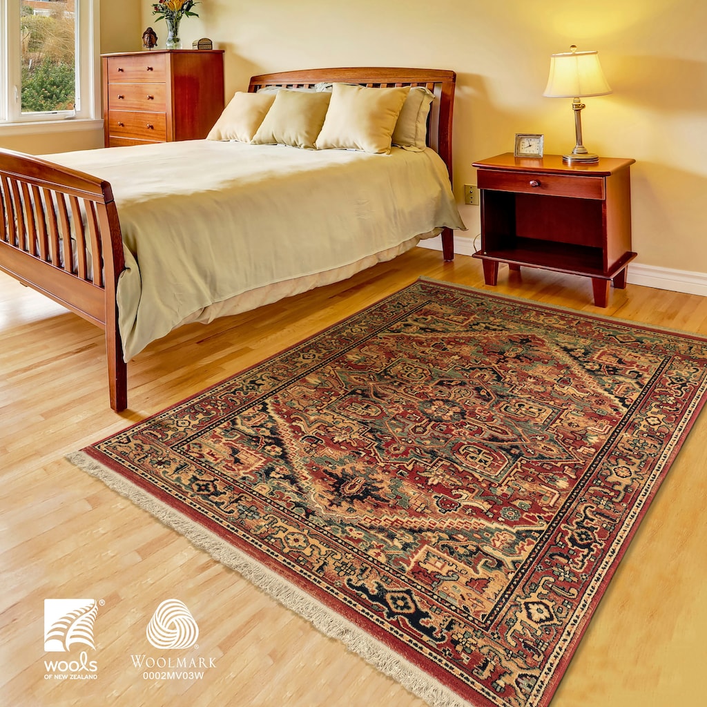 Wohnen Teppiche THEKO Wollteppich »Saharna 2886«, rechteckig, 10 mm Höhe, reine Wolle, Orient-Optik, mit Fransen, Wohnzimmer rot