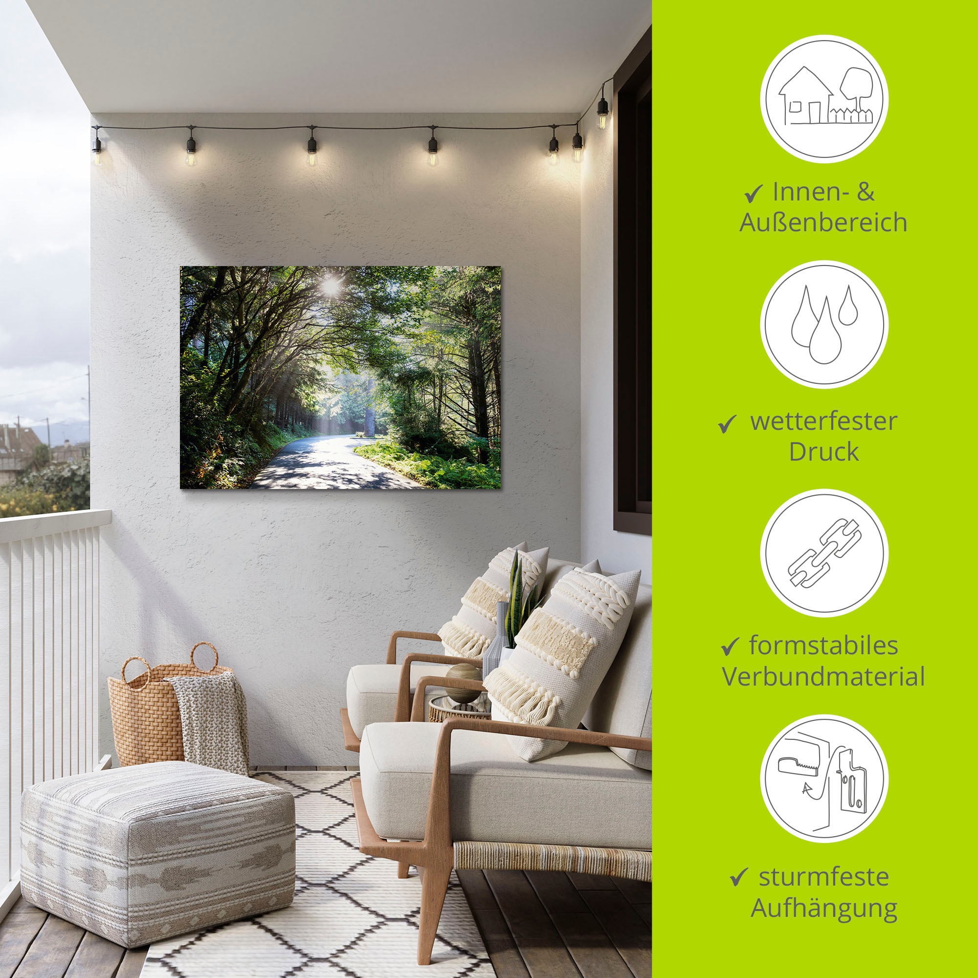 Artland Wandbild »Sonniger Wald«, Baumbilder, (1 St.), als Alubild, Outdoorbild, Leinwandbild, Poster in verschied. Größen