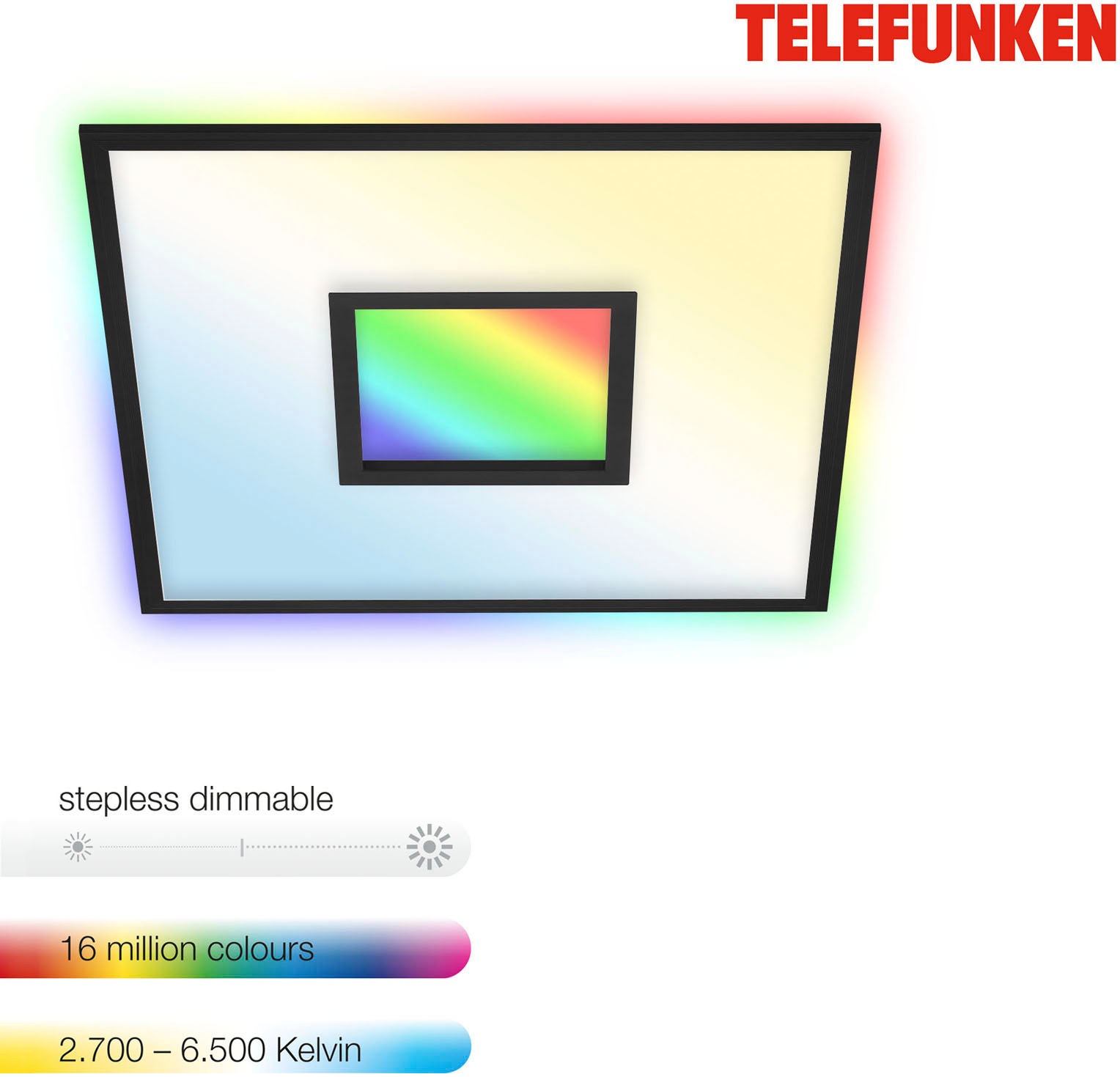 Telefunken LED Panel »319505TF CENTERBACK«, Leuchtmittel LED-Board | LED fest integriert, schwarz, RGB, CCT, dimmbar, Fernbedienung, Timer- und Memoryfunktion