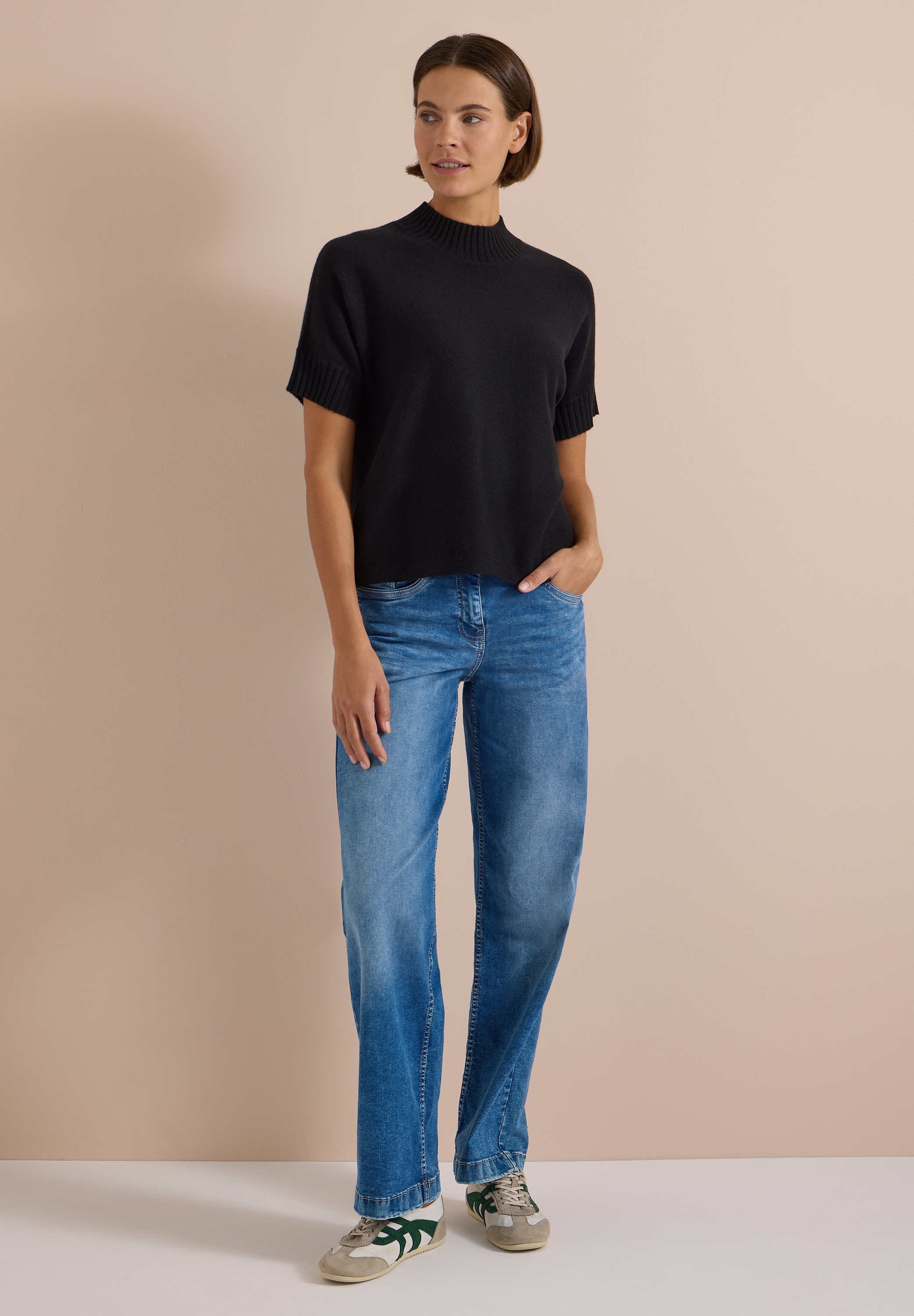 Cecil Kurzarmpullover mit Ripp-Details