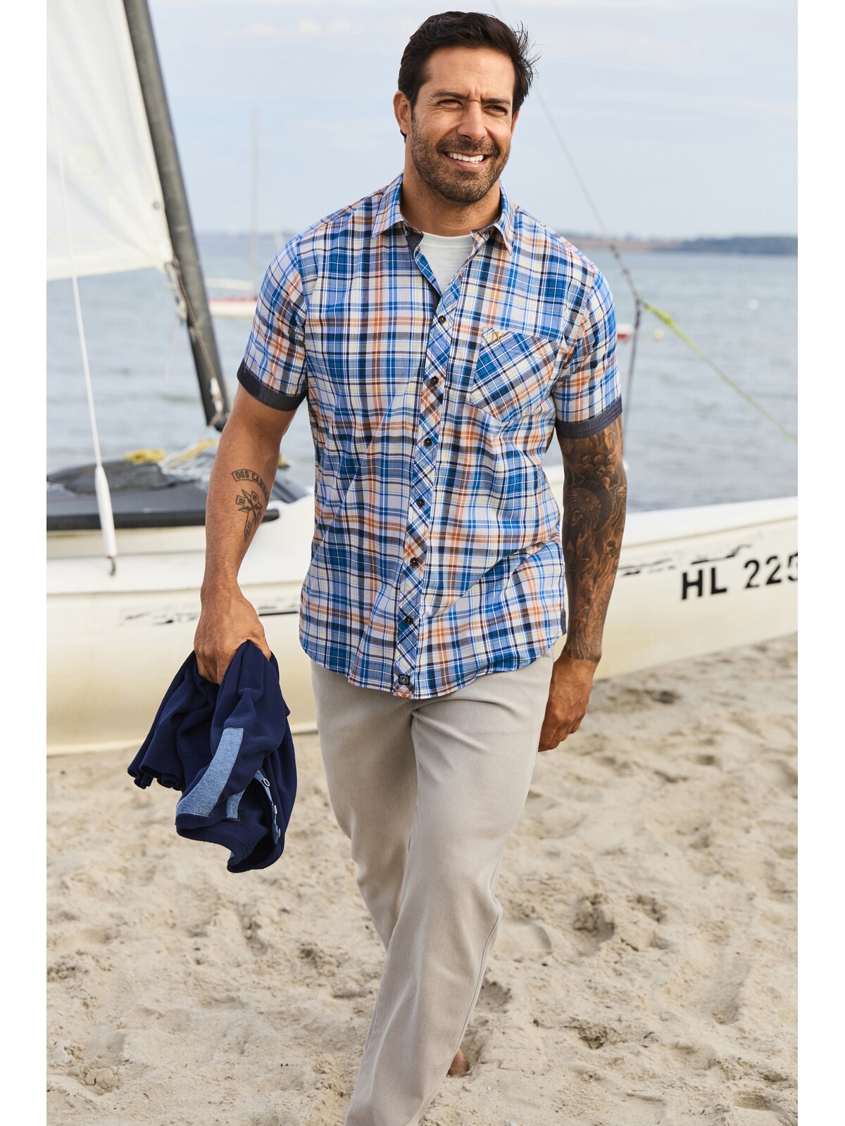 Jan Vanderstorm Wikthor Men Short Sleeve Shirt Blue Check 3XL 3