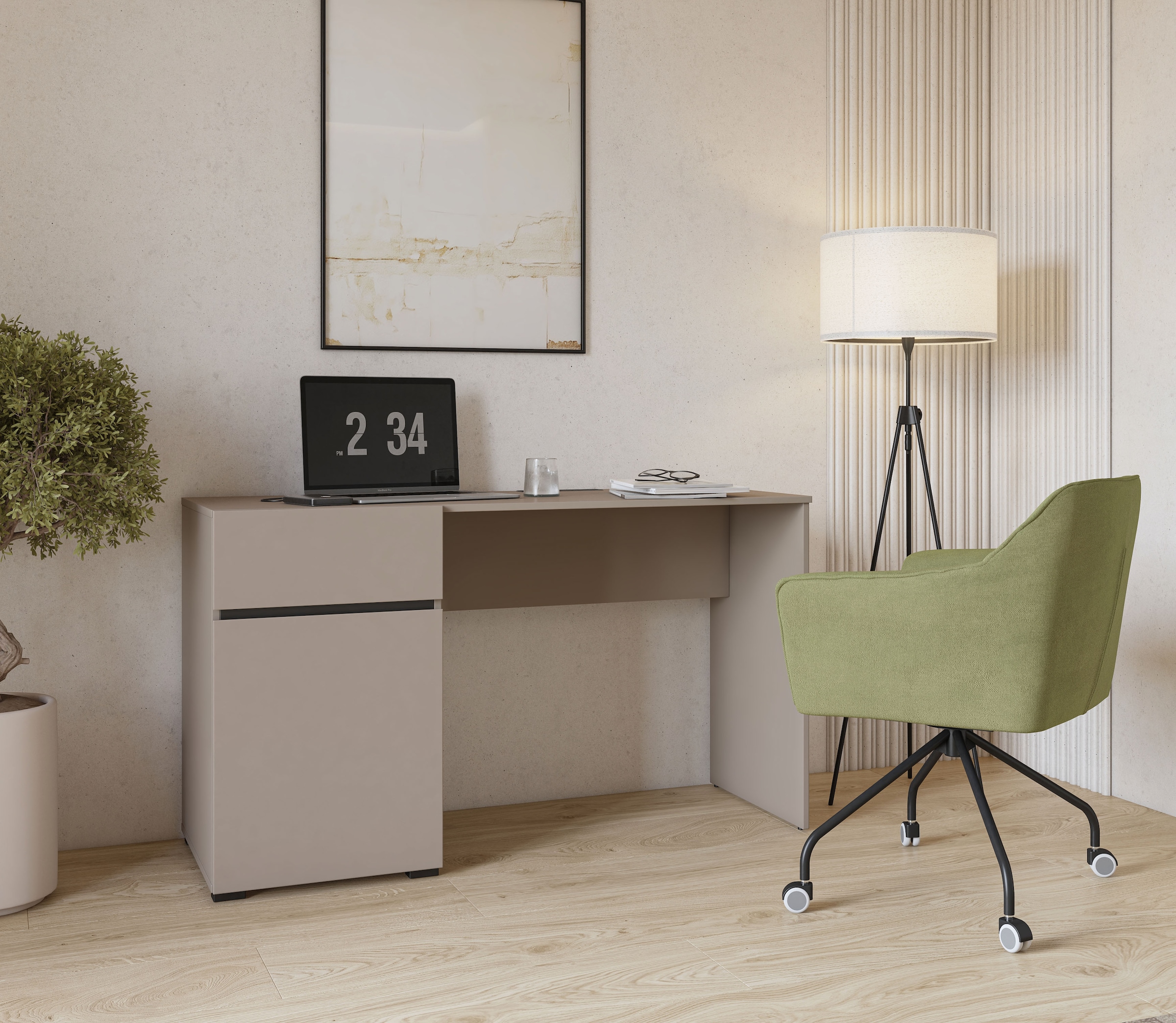 OTTO home Schreibtisch »Cross, Breite 130 cm, praktischer Computertisch« Bürotisch mit 1 Schublade und Tür, Tischplatte mit Kabeldurchführung