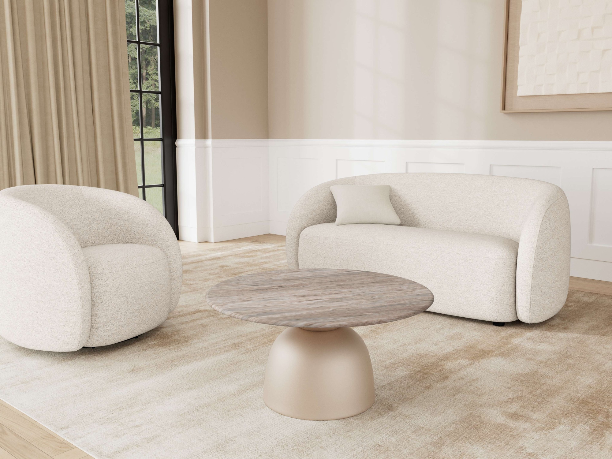 ACTONA GROUP Couchtisch »Ferrol Beistelltisch– stilvoll & modern mit eleganter Marmorplatte« Rund. Grauer Toronto Marmor, raues Stahlgestell, grau. Ø: 80 cm