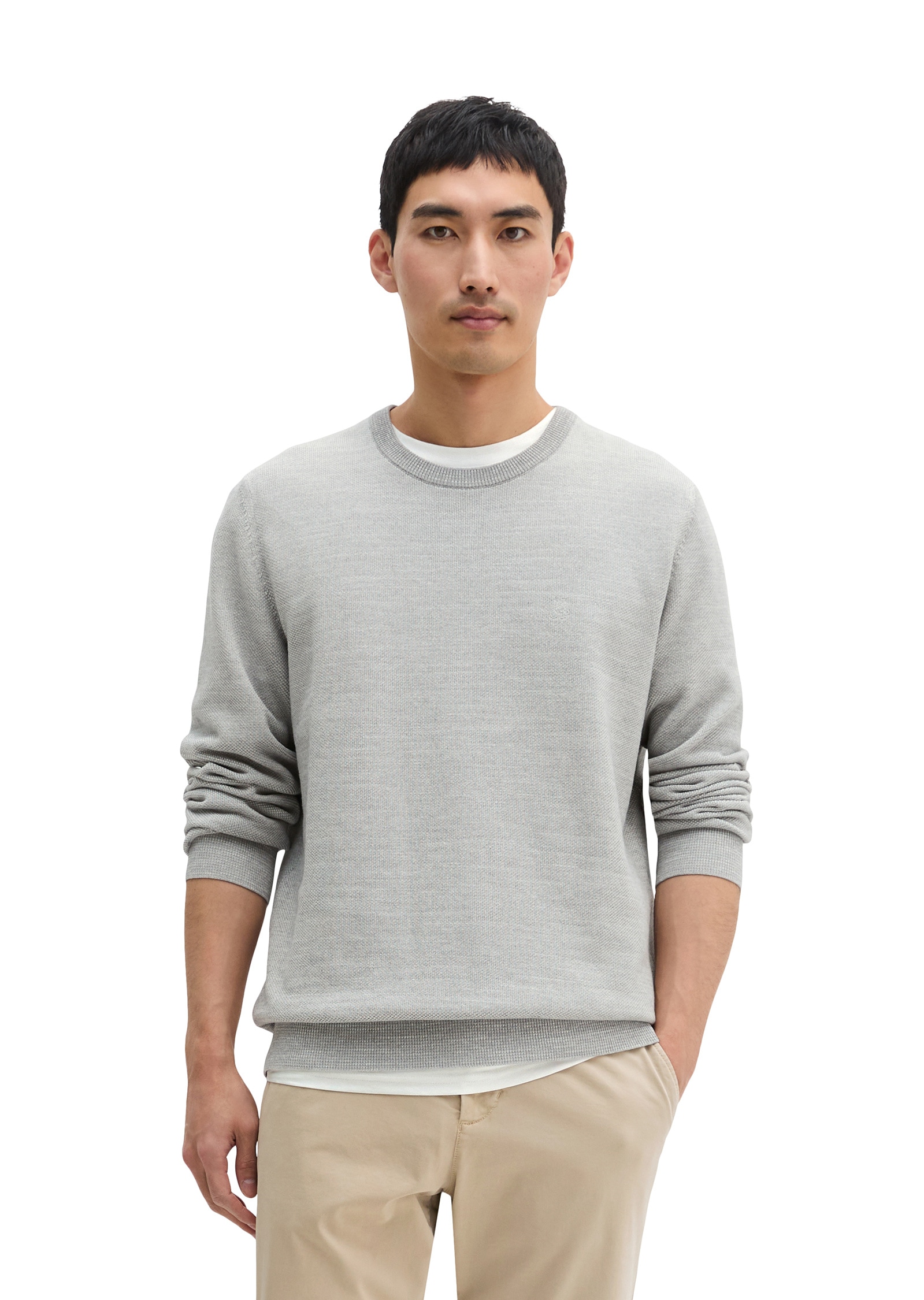 Marc OPolo Rundhalspullover "aus Bio-Baumwoll-Piqué" günstig online kaufen