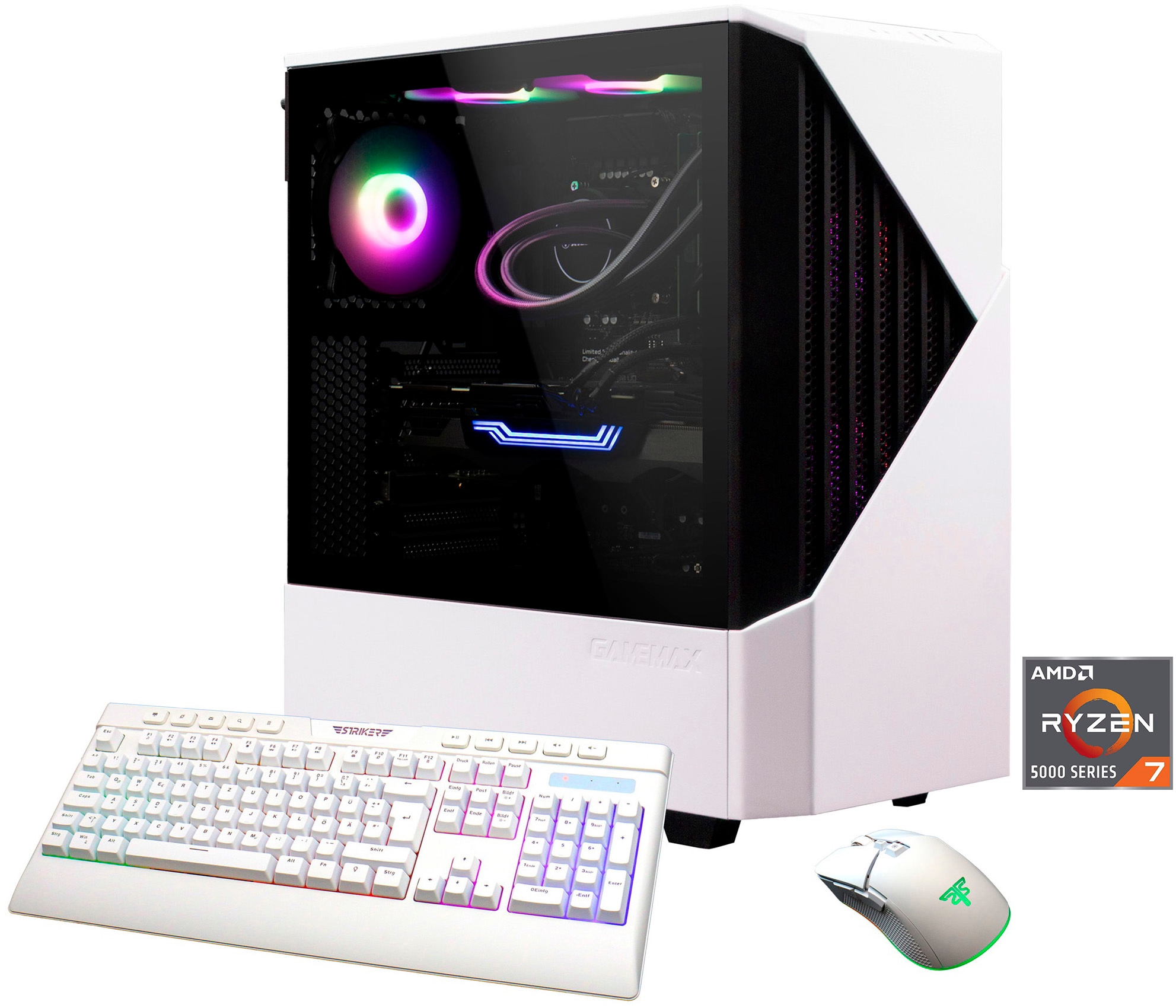 GAMEMAX Gaming-PC "Horizon 8180 AMD Ryzen 7 5700X 32GB 1TB SSD RTX 5070", weiß, Microsoft Windows 11 Home (64 Bit), 32 GB RAM 1.000 GB SSD, Desktop-PC