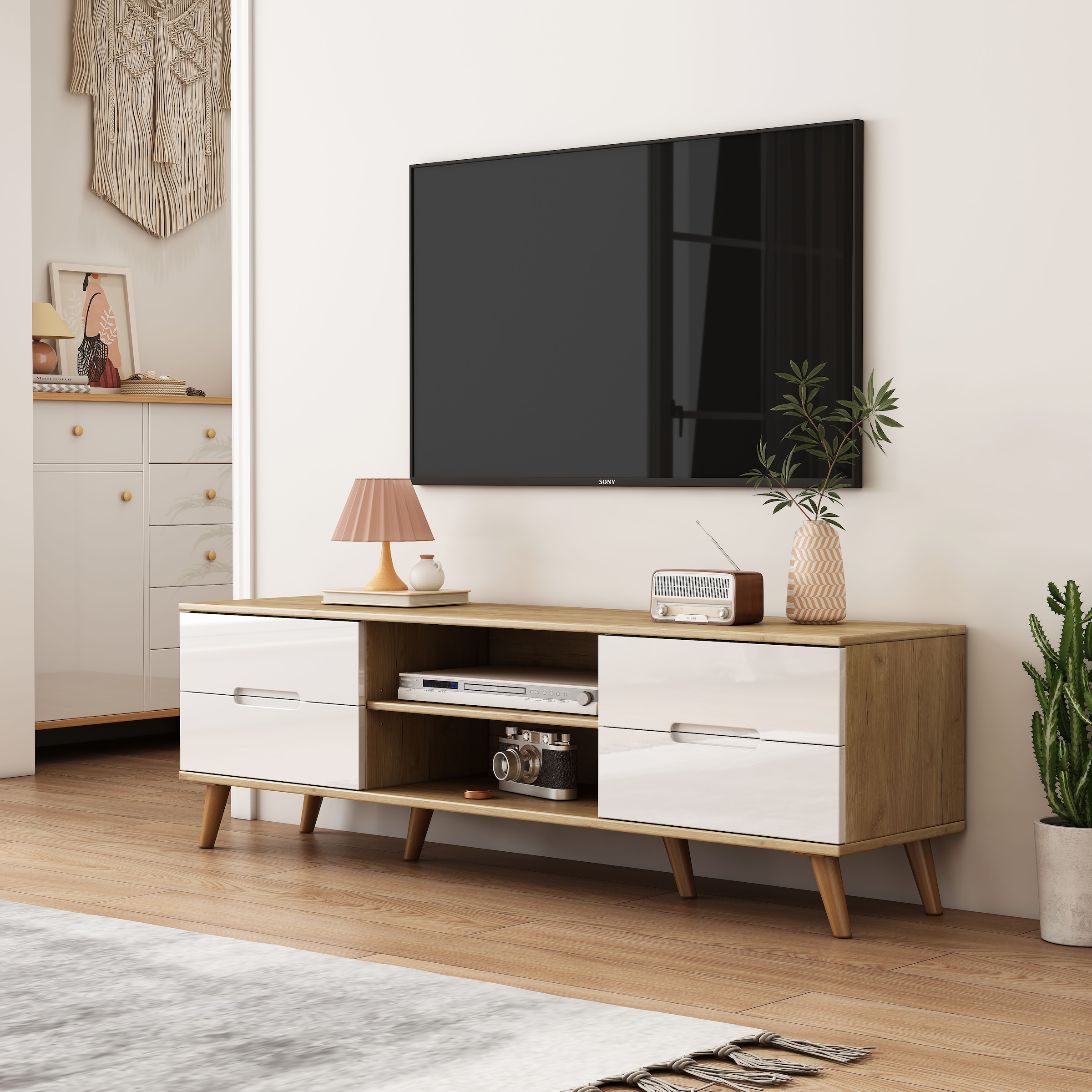 OTTO home TV-Board »Lund« glänzende Fronten, Kabeldurchführung, helles Holzdekor, Breite 160 cm