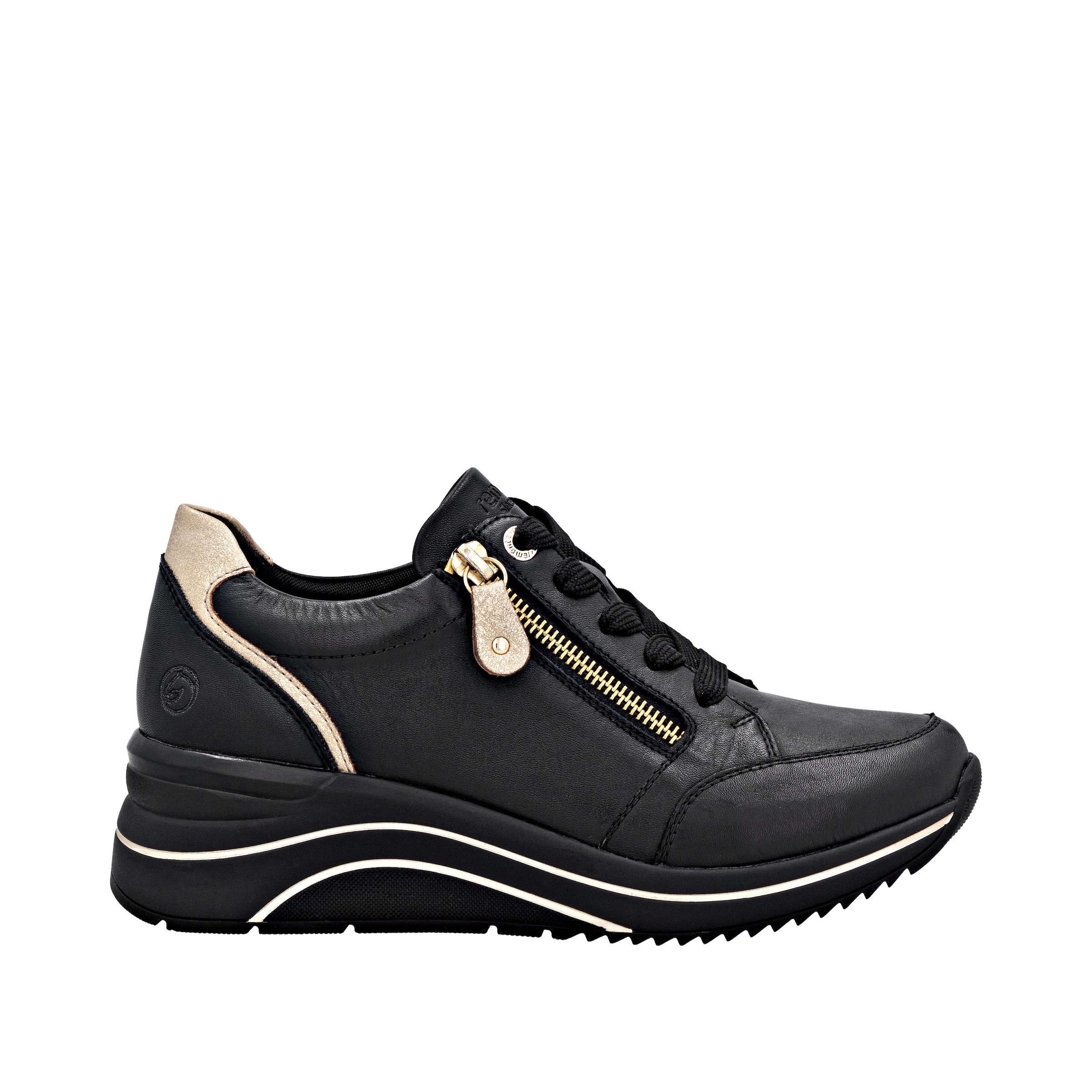 Remonte Keilsneaker, Freizeitschuh, Halbschuh, Schnürschuh mit goldfarbenem Logoanhänger