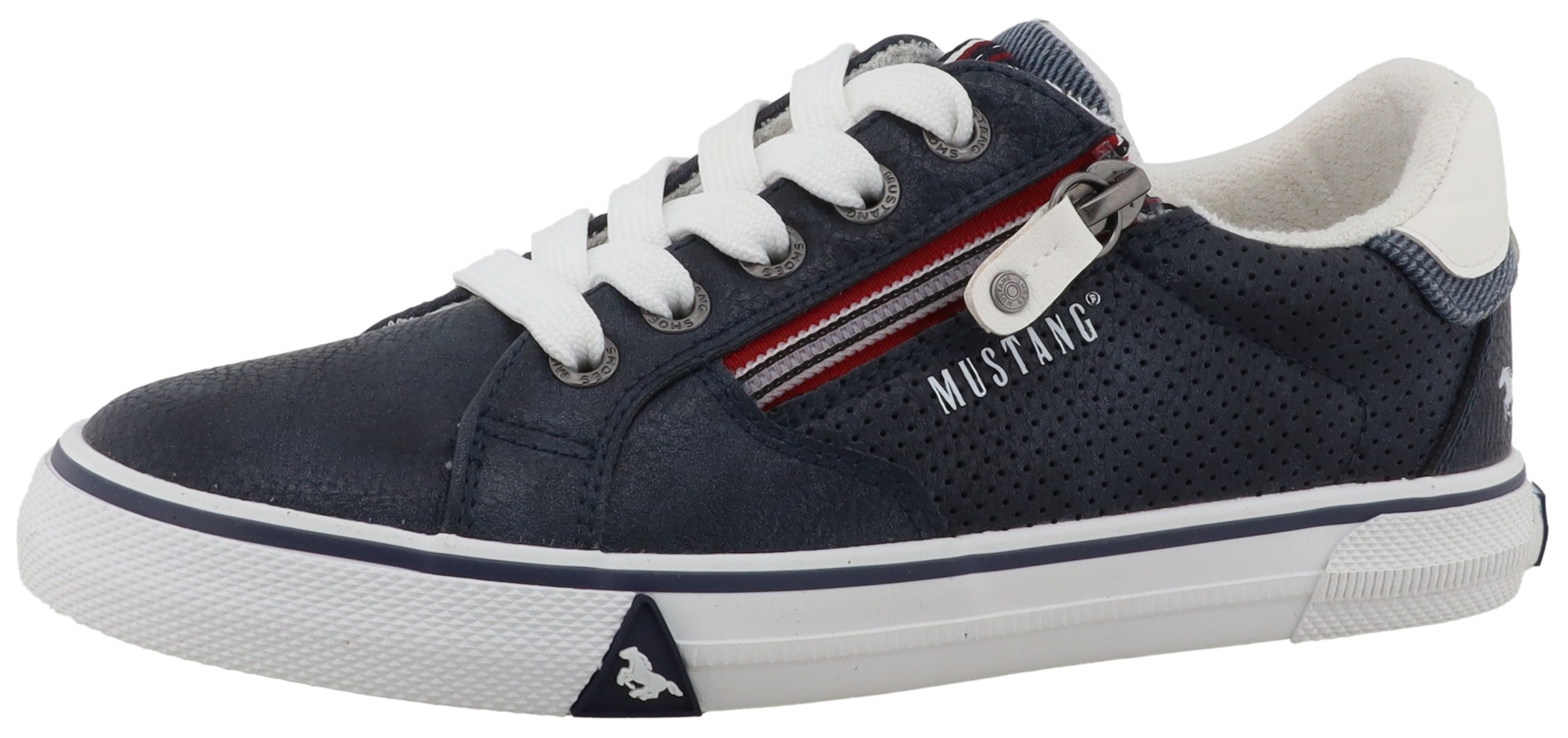 Sneaker MUSTANG SHOES "Inken", Mädchen, Gr. 40, navy, Baumwolle, Lederimitat, Schuhe Sneaker, Freizeitschuh, Halbschuh, Schnürschuh mit Logoschriftzügen