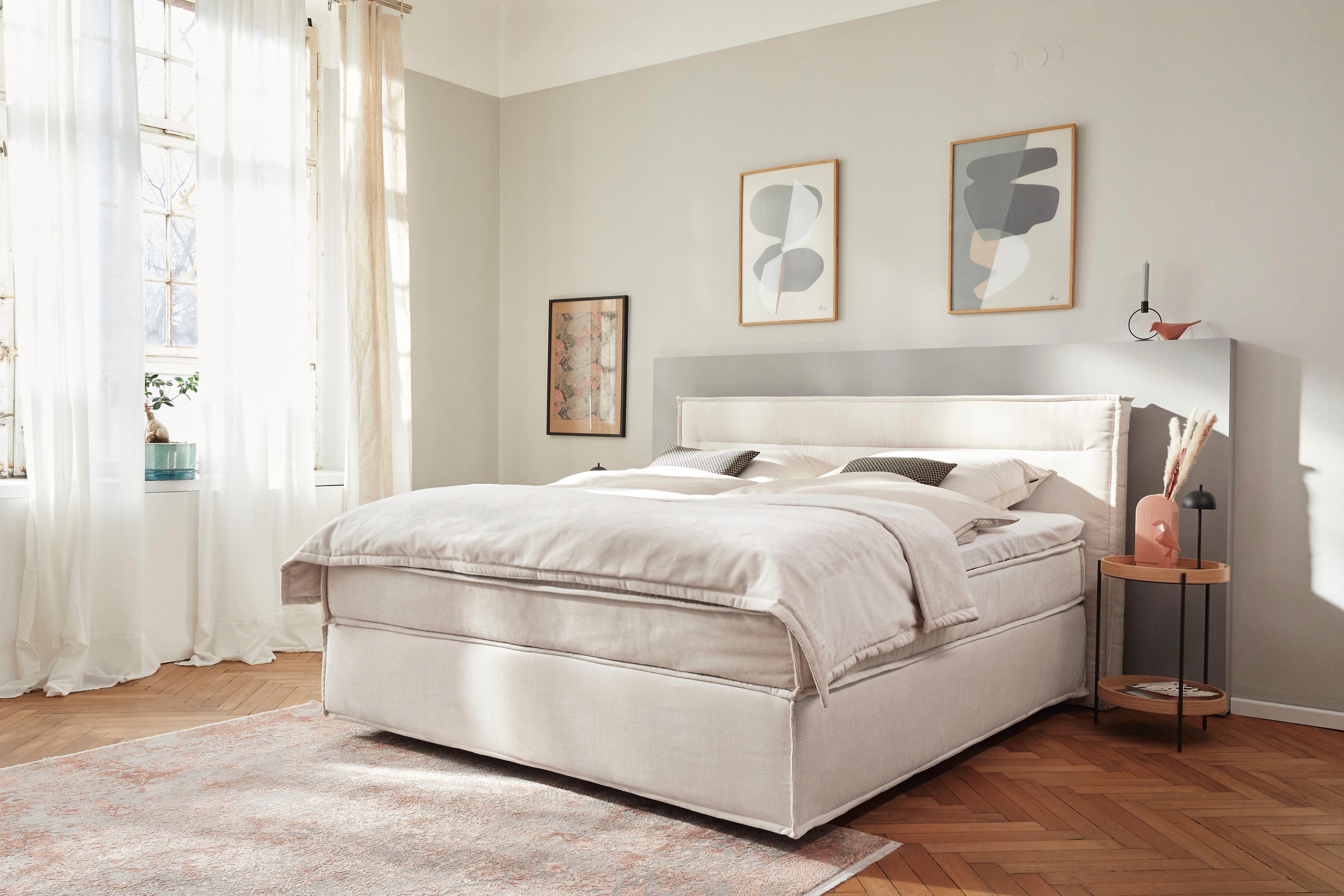 Boxspringbett MUSTERRING "JustB SC100", beige (creme, weiß), B:200cm L:215cm, Komplettbetten, Boxspringbett, schwebende Optik, inklusive Topper, verschiedene Farben, 180 x 200 cm 8