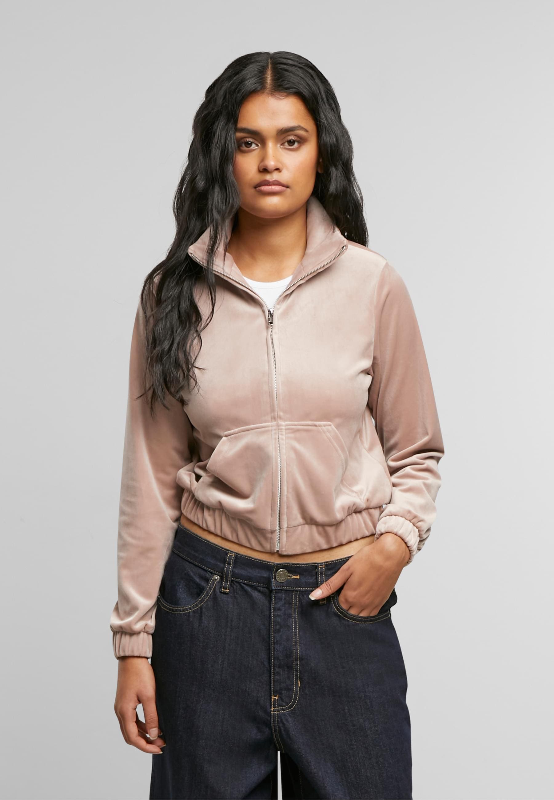 URBAN CLASSICS Allwetterjacke »Urban Classics Ladies Short Velvet Track Jacket«, (1 St.), ohne Kapuze