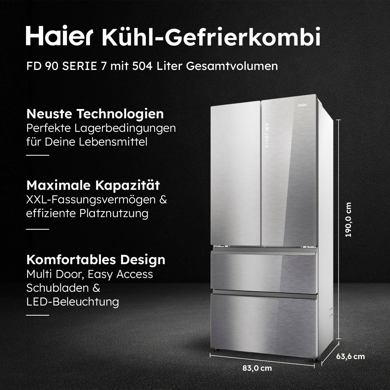 Haier French Door FD 90 SERIES 7 "HFR7819ENGC" 190 cm hoch 83 cm breit 190 günstig online kaufen