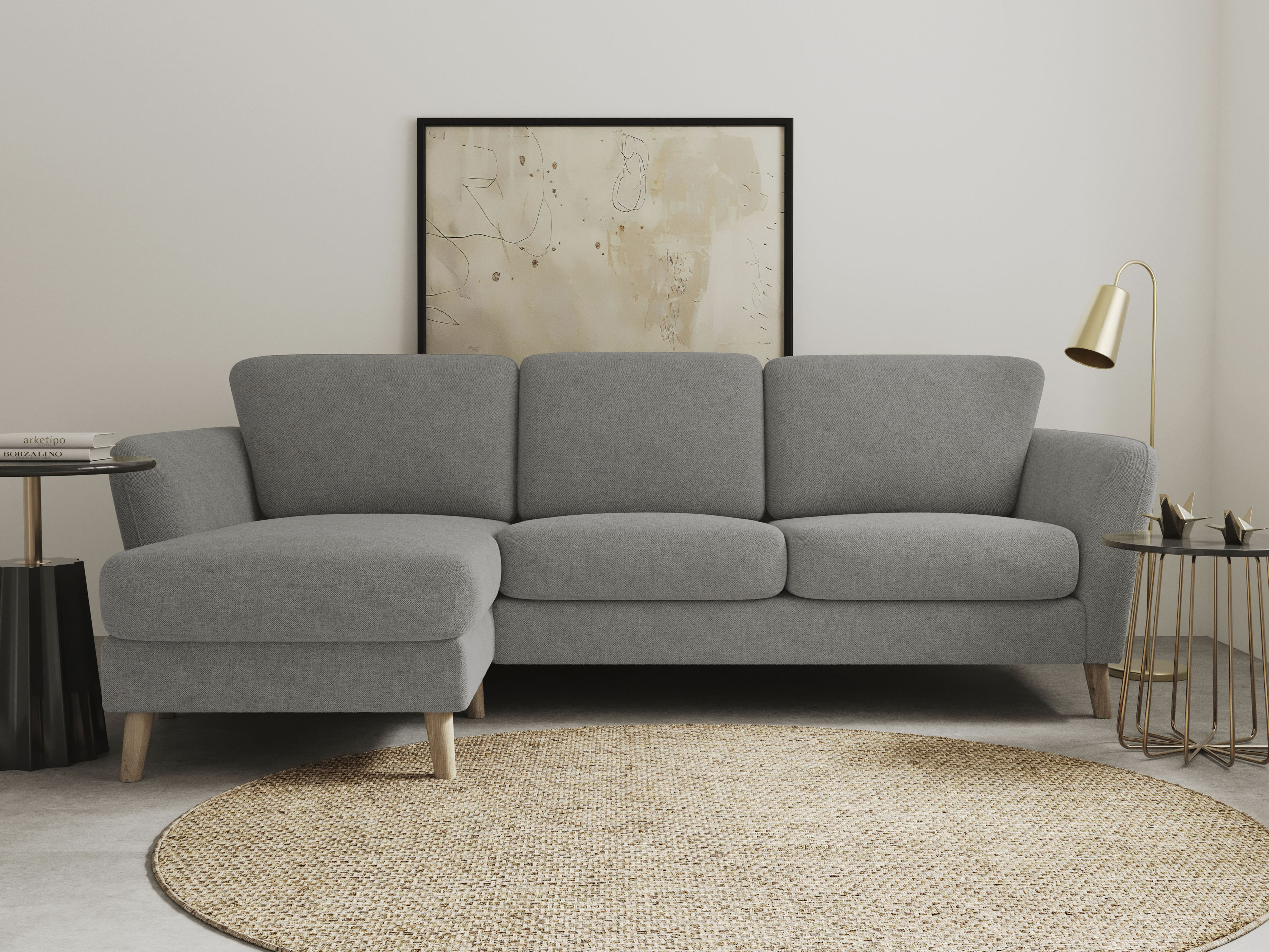 OTTO home Ecksofa "MARSEILLE (242/152cm),L-Form, Rec. rechts/links" Massivholzbeine Eiche, Landhausstil, Wellenunterfederung