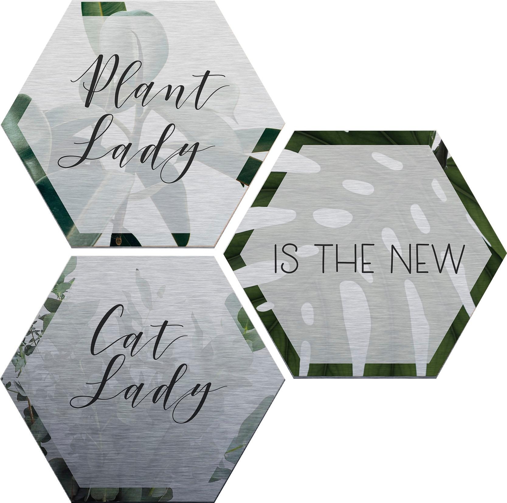 Wall-Art Metallbild »Plantlady is the new Catlady«, (Set), Metallposter Collage