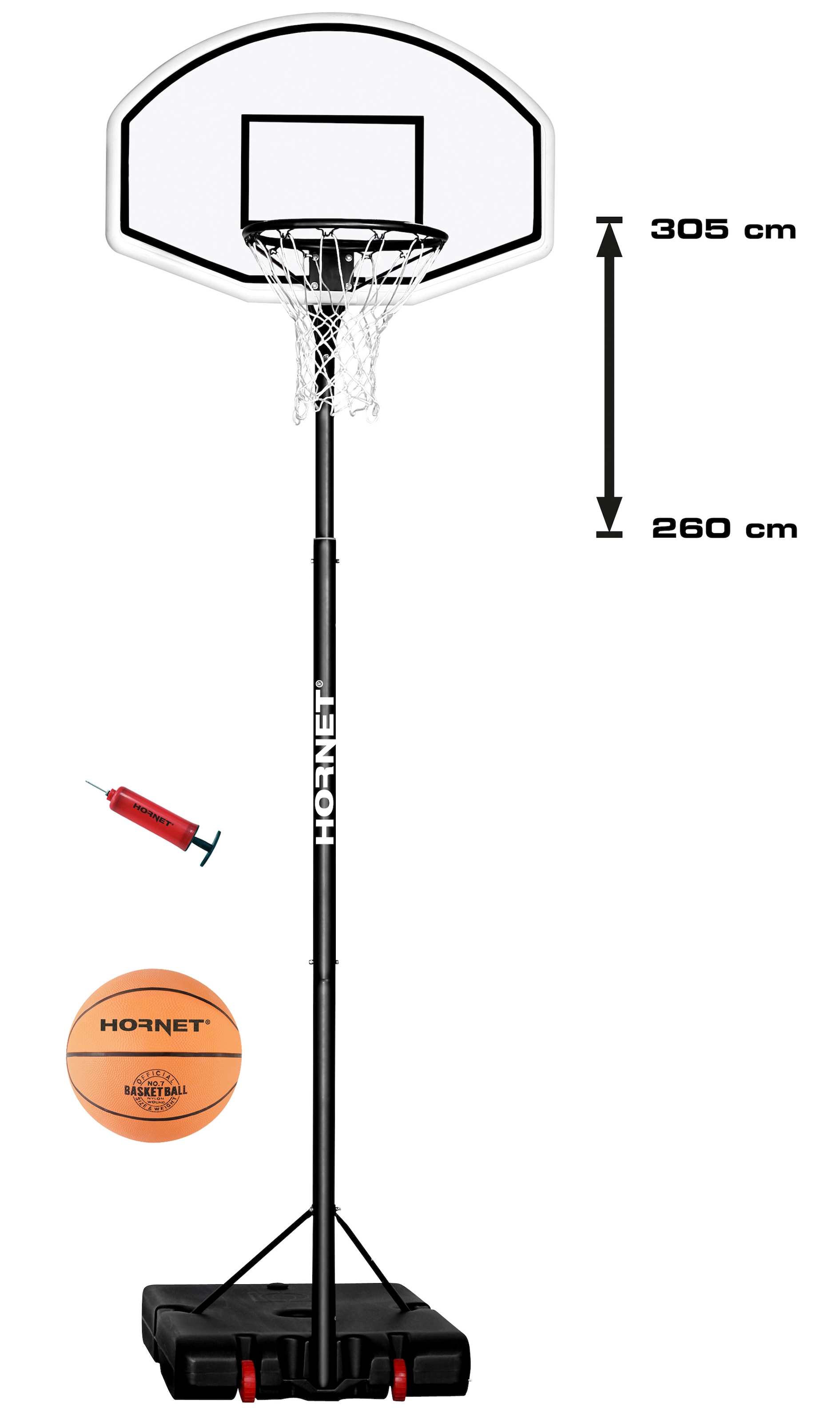 Hornet by Hudora Basketballständer »Hornet 305«, (Set, 3 St.,  Basketballständer mit Ball und Pumpe), mobil, höhenverstellbar bis 305 cm |  BAUR