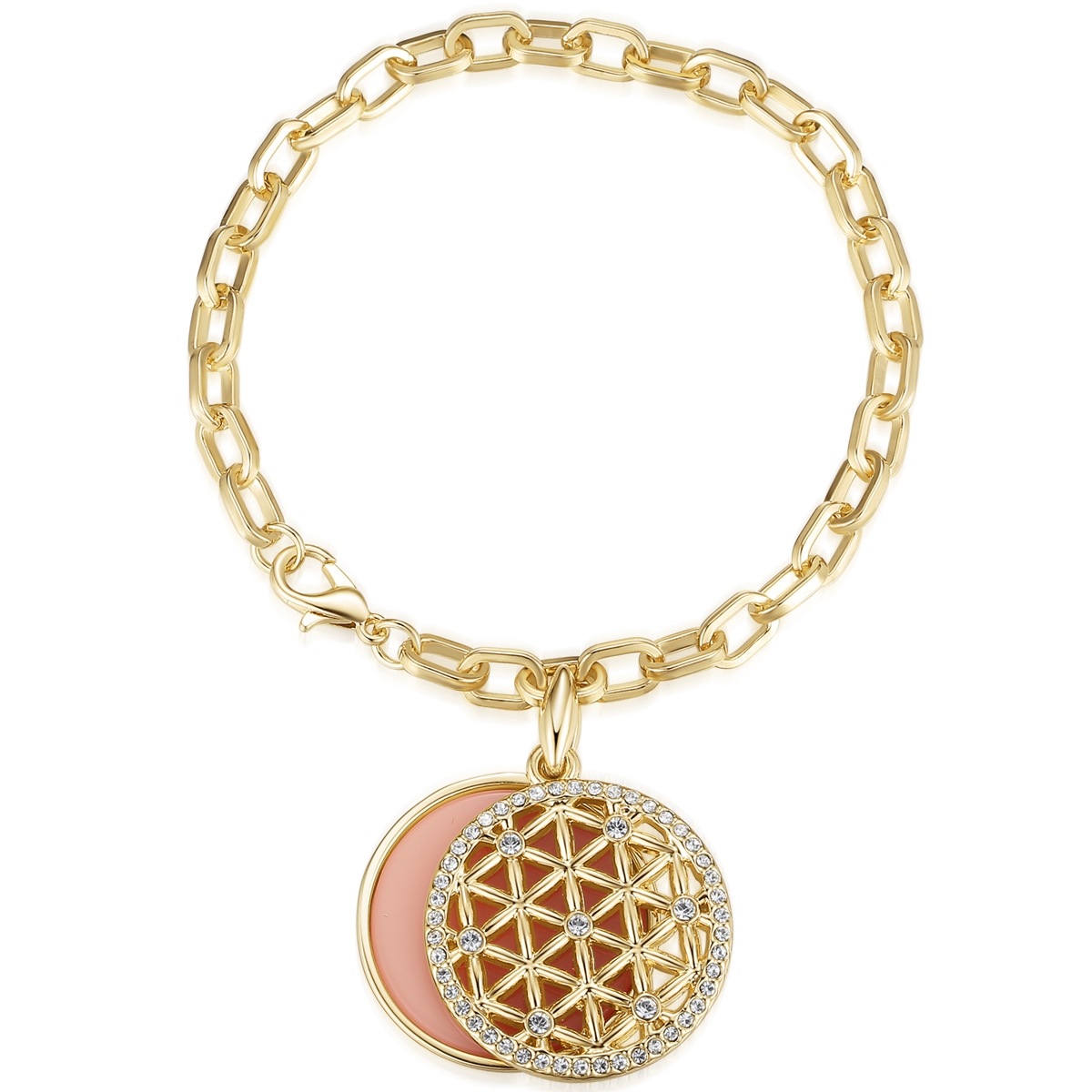 LULU & JANE Damen Gliederarmband "AV140", Glasgelbgold, weiß, Glas, Armbänder, mit Resin