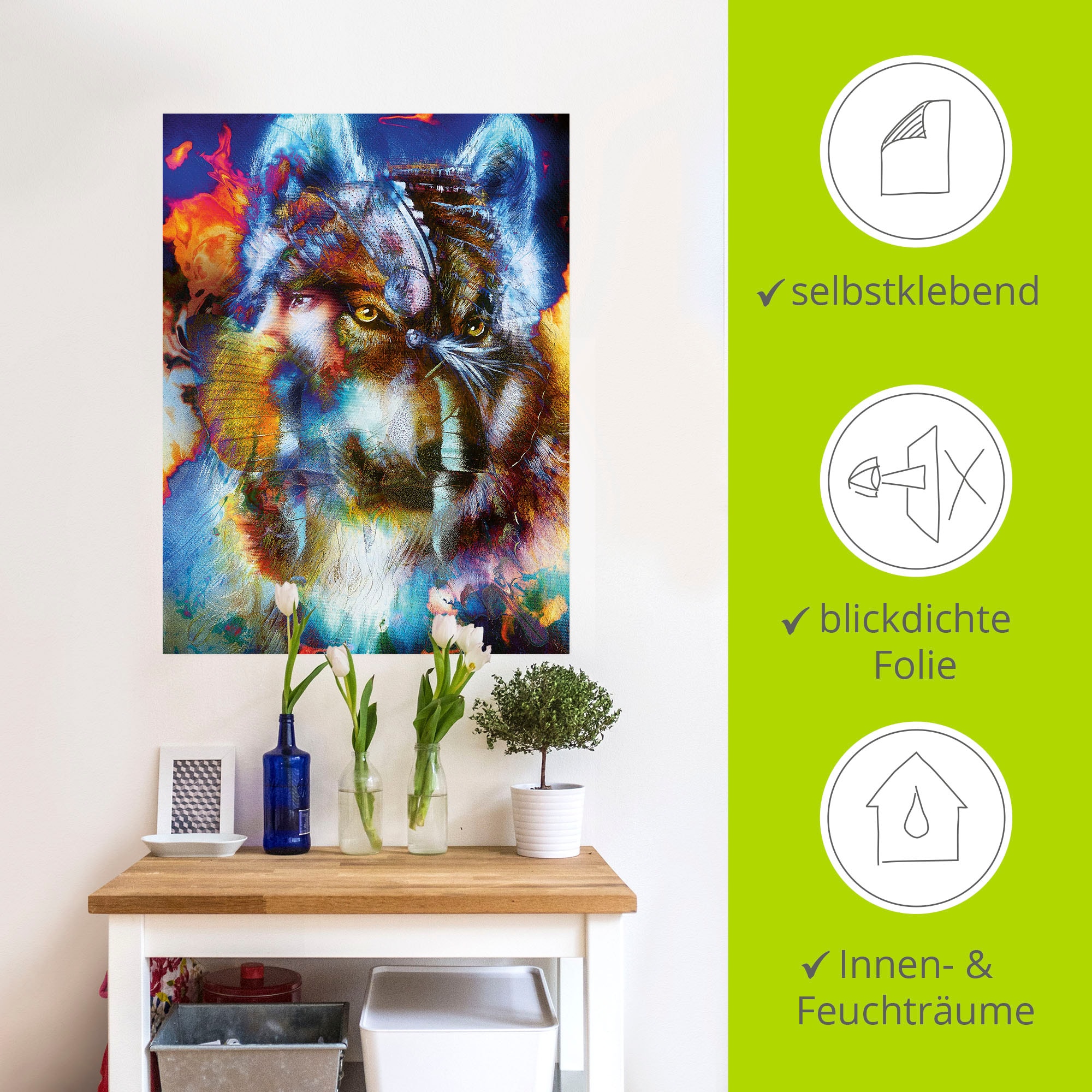 Artland Wandbild »Indischer Krieger mit Wolf«, klassische Fantasie, (1 St.), als Leinwandbild, Poster, Wandaufkleber in verschied. Größen
