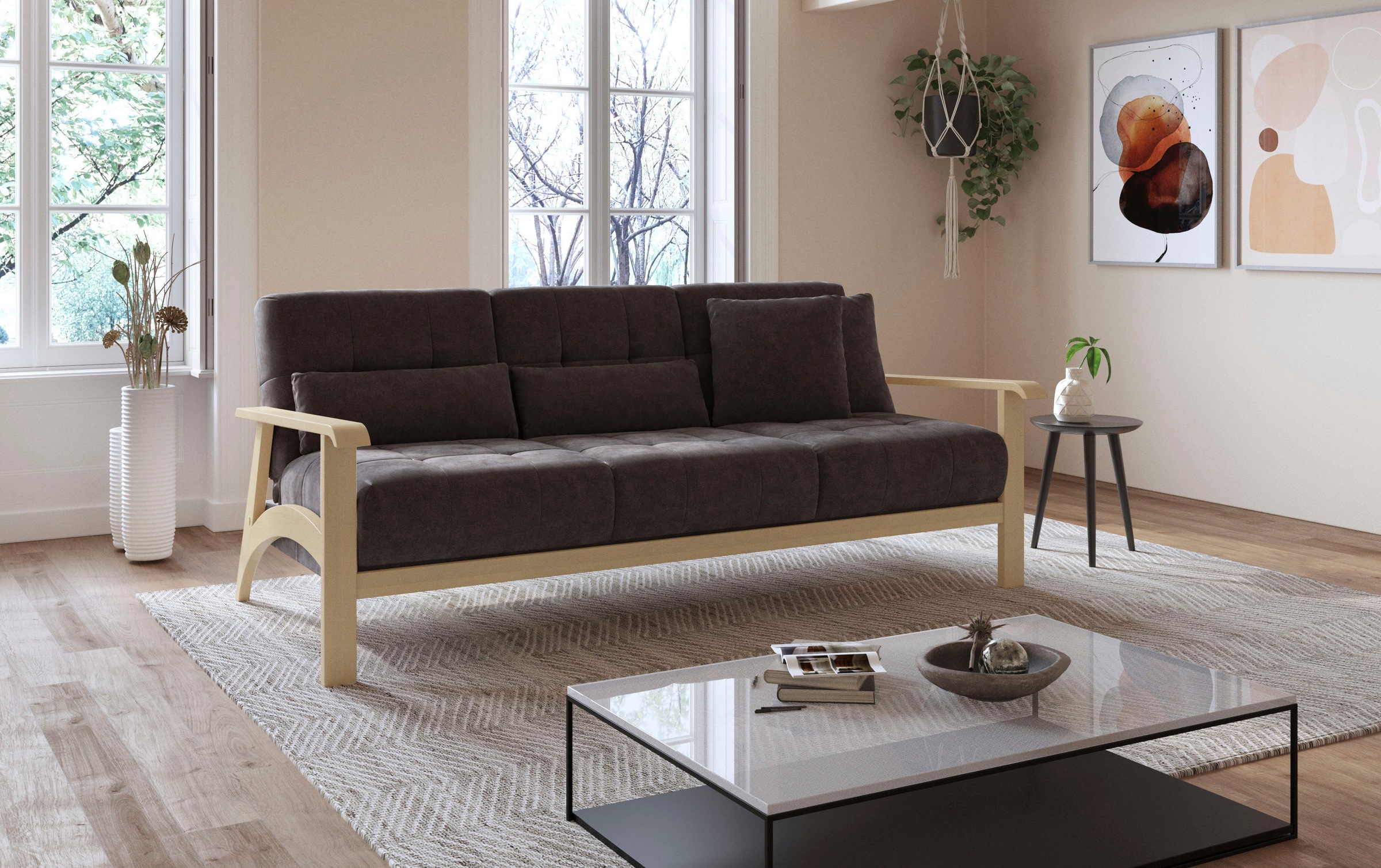 sit&more 3-Sitzer »Billund«, Armlehnen aus Buchenholz in natur, verschiedene Bezüge und Farben