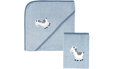 Handtuch Set »Zebra blau Kapuzenbadetuch 100/100 mit Waschhandschuh«, (Spar-Set, 2 St.)