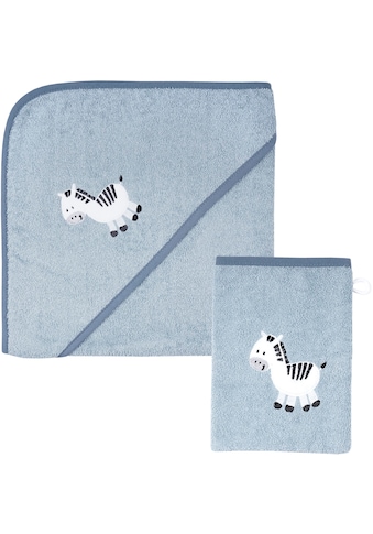 Handtuch Set »Zebra blau Kapuzenbadetuch 100/100 mit Waschhandschuh«, (Spar-Set, 2 St.)