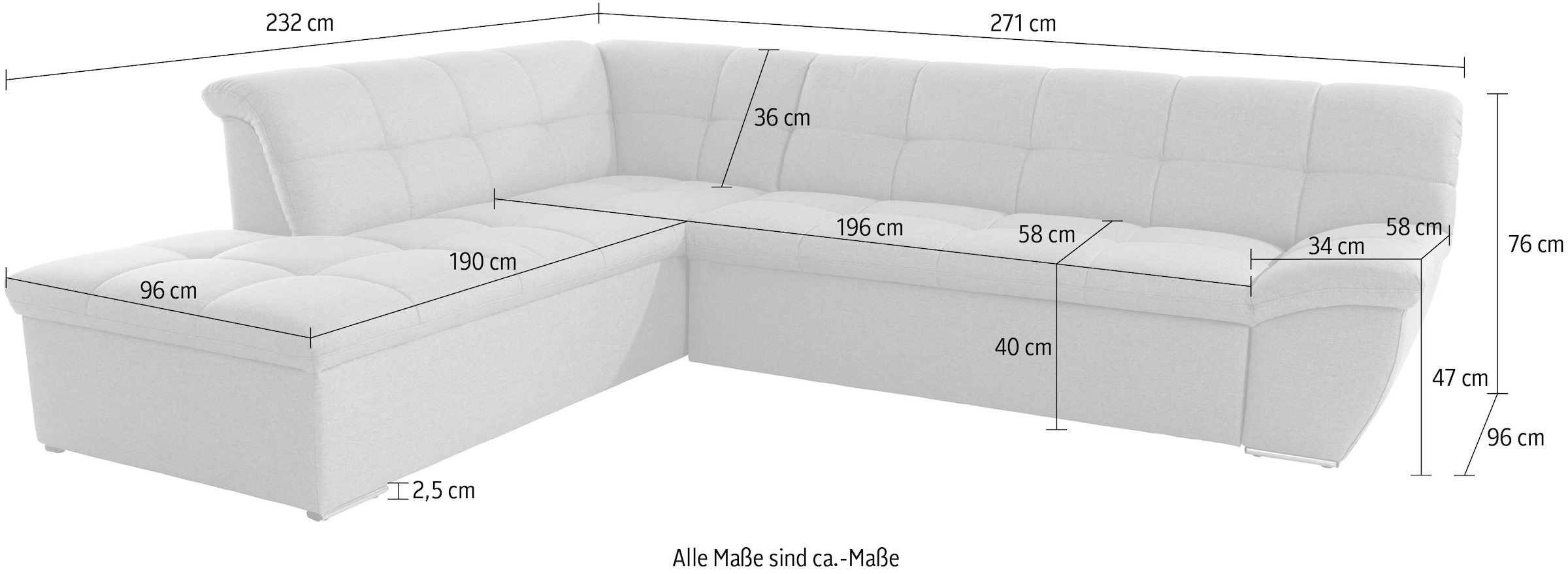 DOMO collection Ecksofa »Lagoa, moderne Sitzheftung, bequem und komfortabel, L-Form«, wahlweise mit Bettfunktion, frei im Raum stellbar, große Farbvielfalt