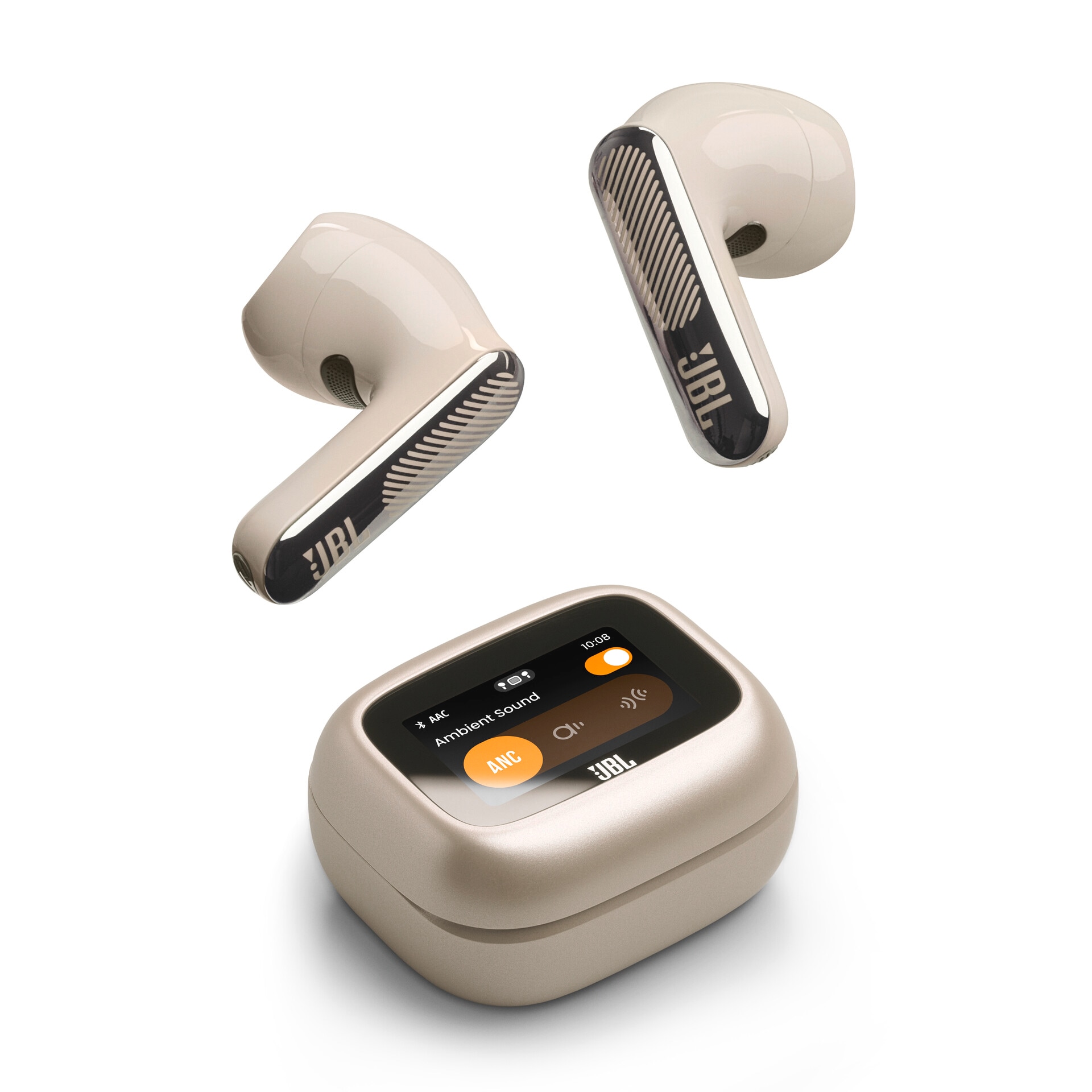 JBL wireless In-Ear-Kopfhörer "LIVE FLEX 4", beige (champagne), B:10,5cm H:4,5cm T:16,5cm, Kopfhörer, Kabellose Ohrhörer mit Noise-Cancelling-Funktion
