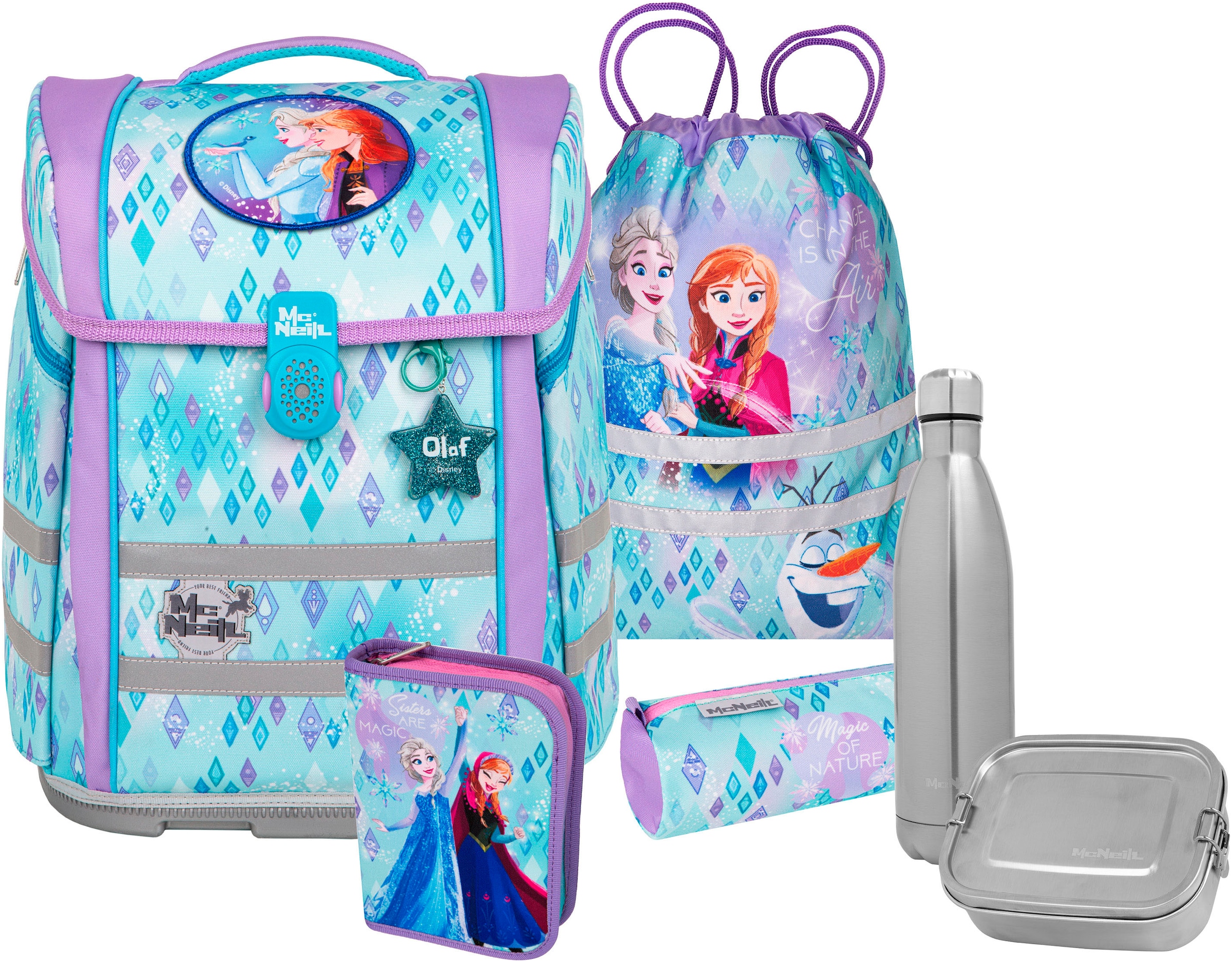 MCNEILL Kinder Schulranzen "Perfecto, Disney, Frozen", bunt, Polyester, Rucksäcke, inkl. Federmäppchen, Turnbeutel, Schlamperrolle & Motivmagnet