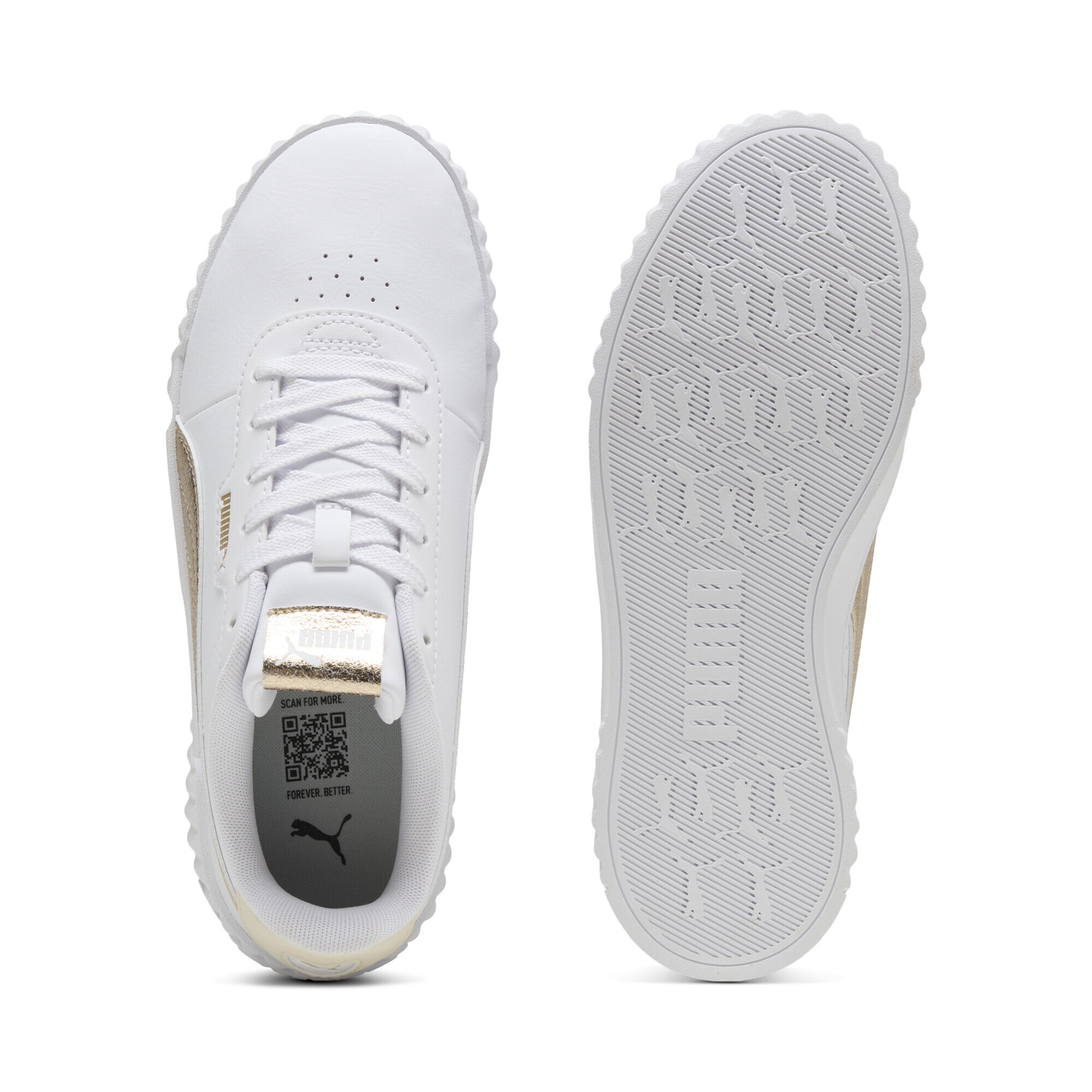 Sneaker PUMA "Carina 3.0 Metallic Whisper Sneakers Damen", Damen, Gr. 40, weiß gold, Obermaterial: Synthetik, Textil; Futter: Textil; Innensohle: Textil; Laufsohle: Gummi, Schuhe Sneaker 3