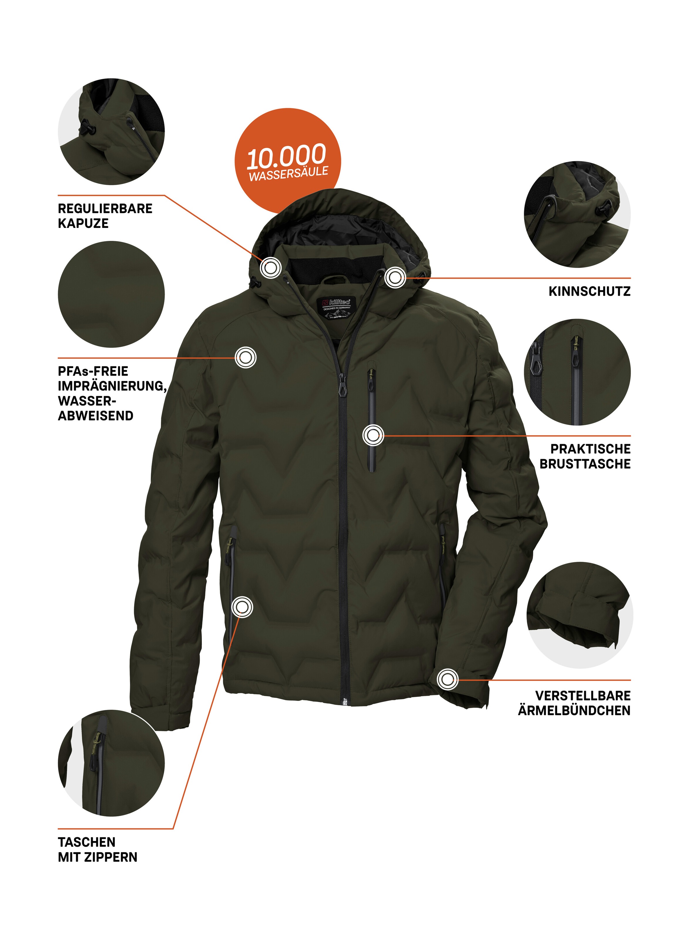 Killtec Steppjacke »KOW 60 MN QLTD JCKT«, Wasser- und windabweisend, atmungsaktiv, verstellbare Kapuze