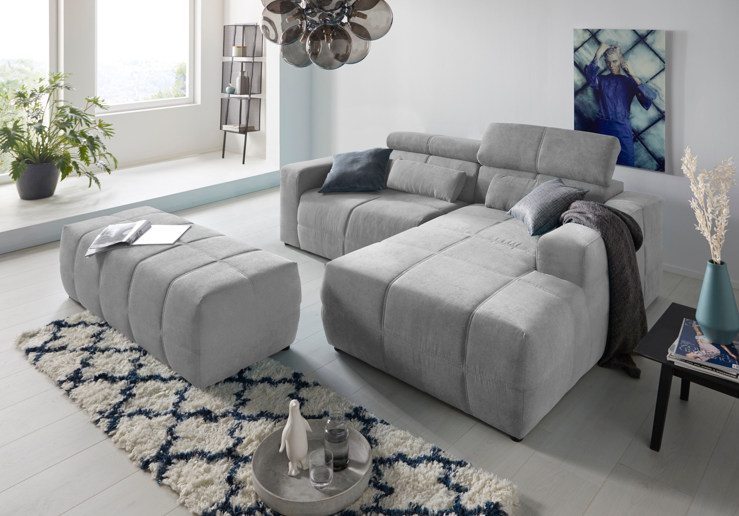 DOMO collection Ecksofa »Brandon, inkl. Kopfteilverstellung, B/T/H: 214/100/80 cm, L-Form«, Mit Kopfteilverstellung, auch in Leder und Cord, L-Form