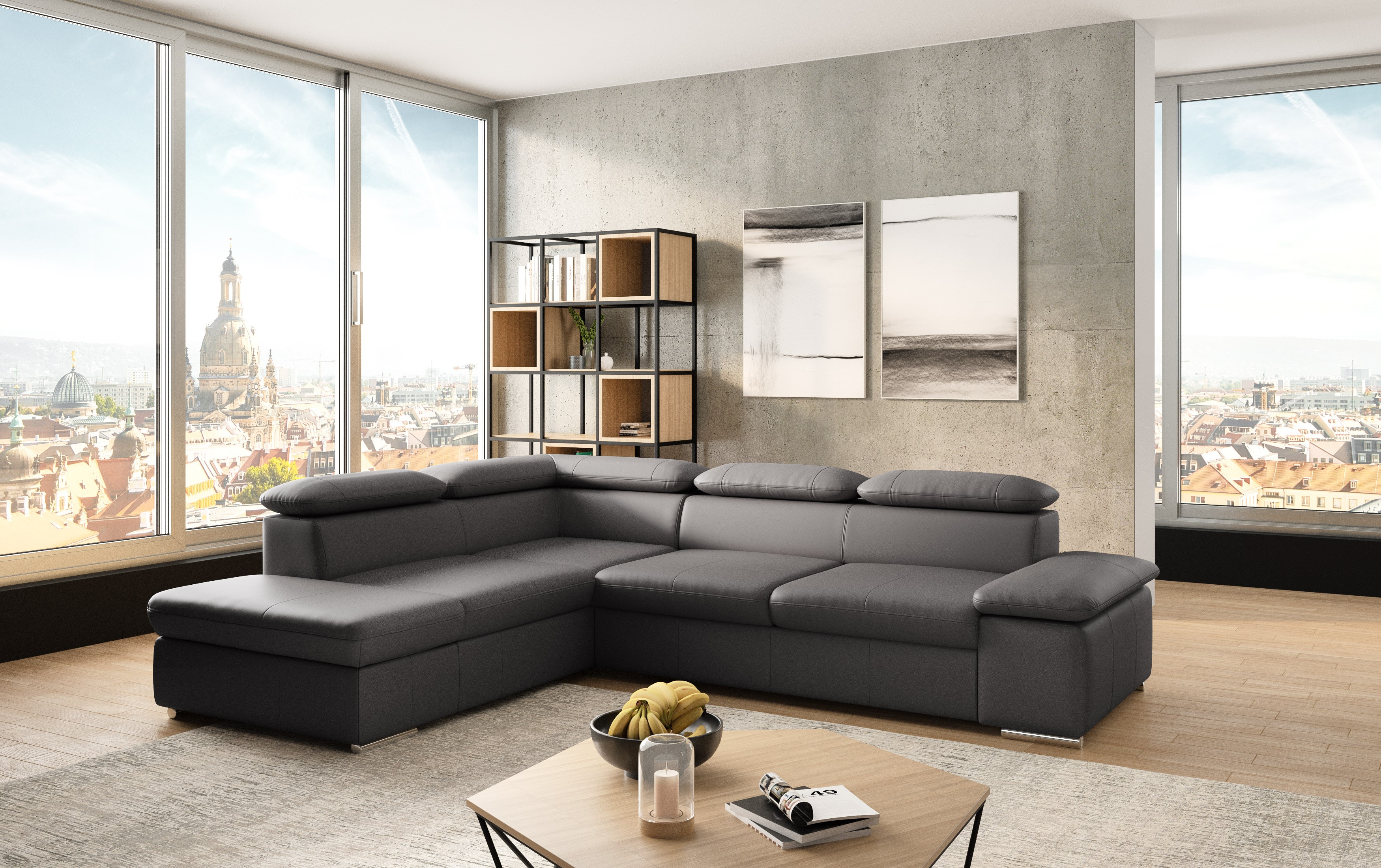 sit&more Ecksofa "Valantine L-Form, B: 272 cm, Leder, mit Arm- und Kopfteilverstellung" mit Schlaffunktion, Komfortsofa, modern
