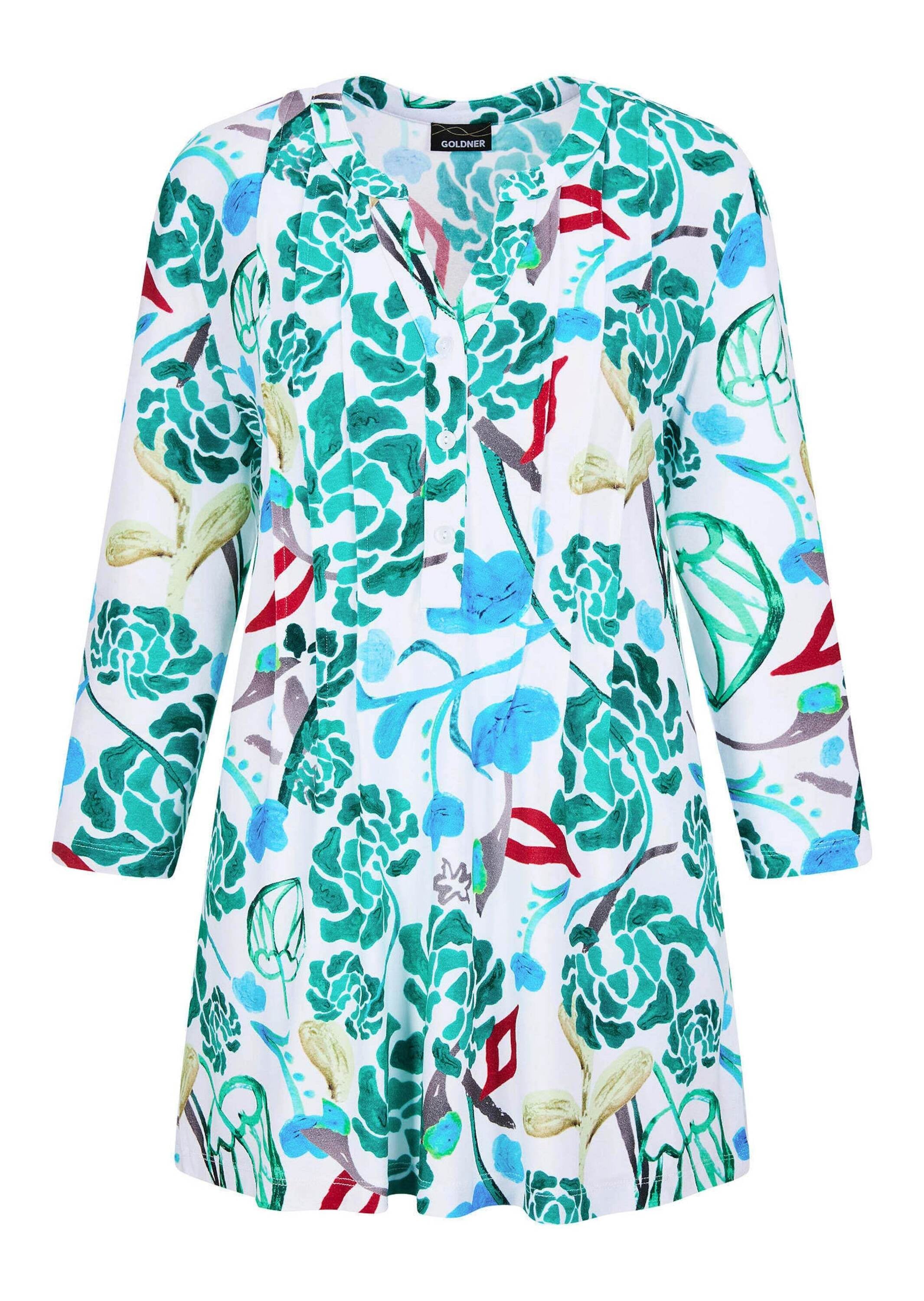 GOLDNER Tunika "Kurzgröße Halbarm Tunika mit Allover-Print" Knopfleiste günstig online kaufen