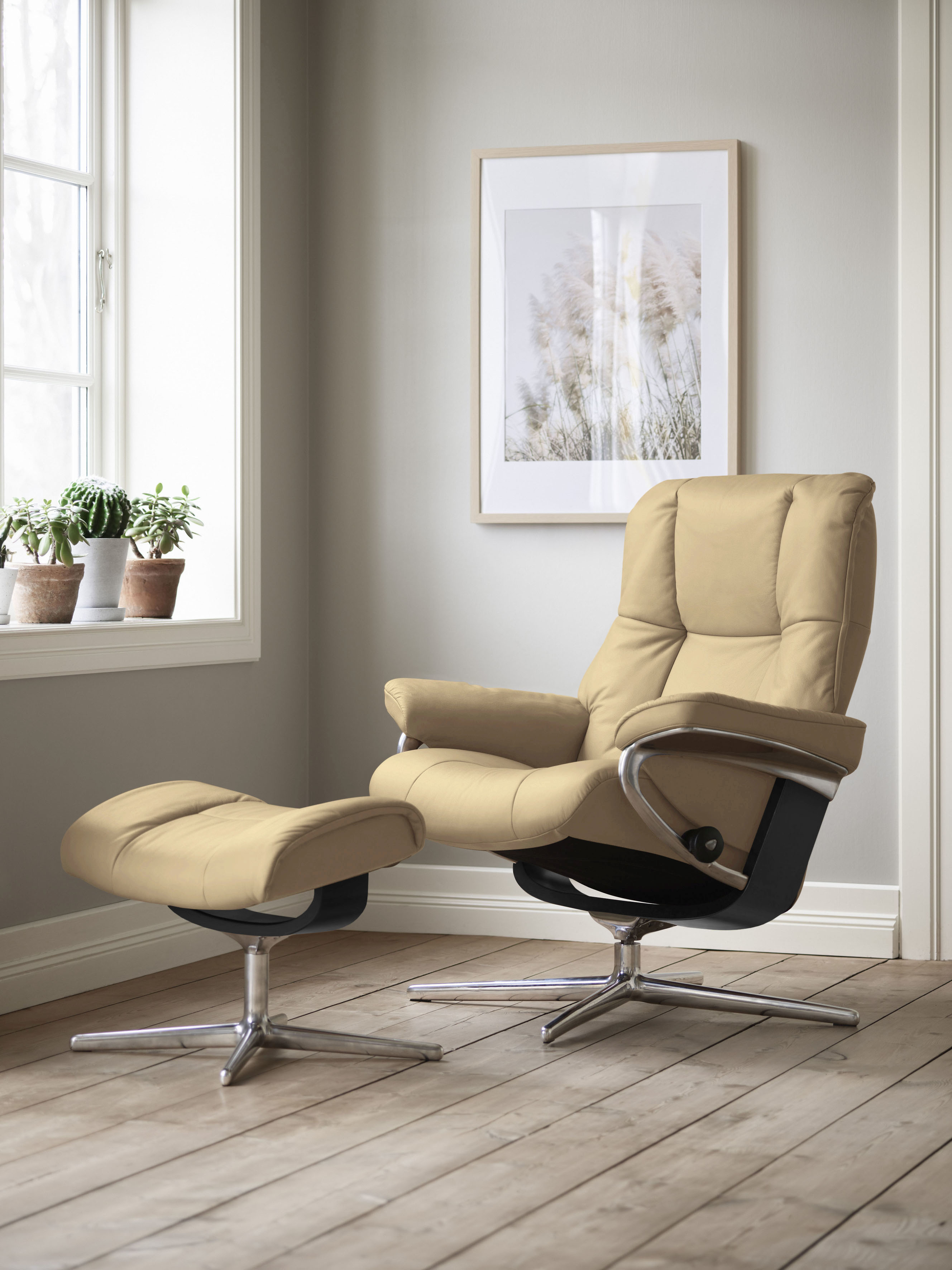 Stressless Relaxsessel "Mayfair" Set, Relaxsessel mit Hocker, mit Hocker, mit Cross Base, Größe S, M & L, Holzakzent Schwarz