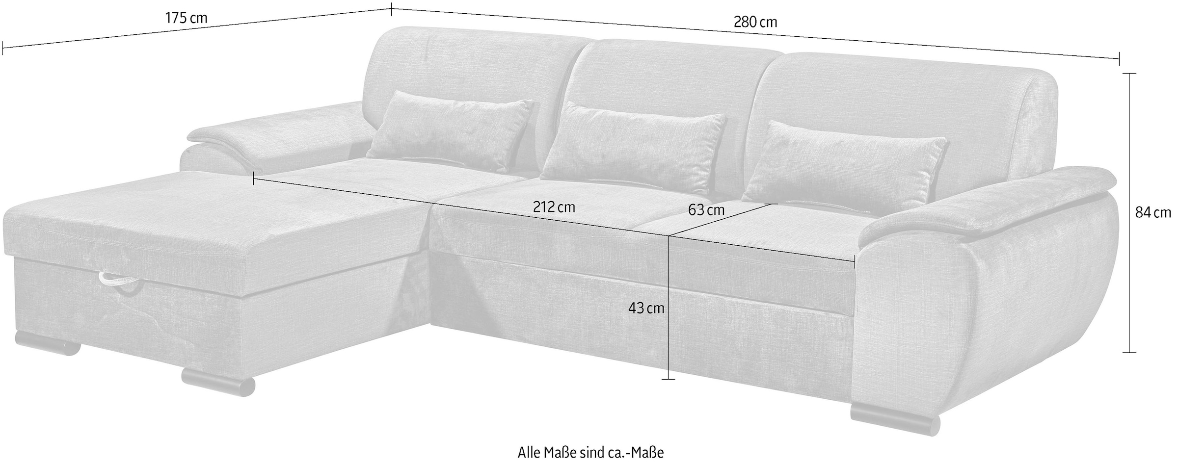 ED EXCITING DESIGN Ecksofa »Tampa L-Form«, frei im Raum stellbar, mit Bettkasten, Schlaffunktion, 3 Nierenkissen