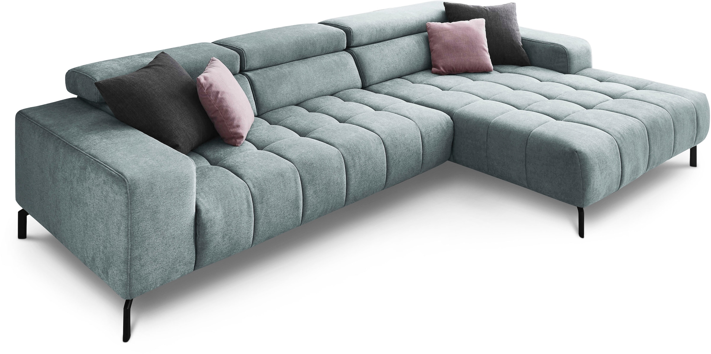 Die PlanBar Ecksofa "MP-IN18022 L-Form" mit Kopfteilverstellung & Zierkissen, optional Sitztiefenverstellung