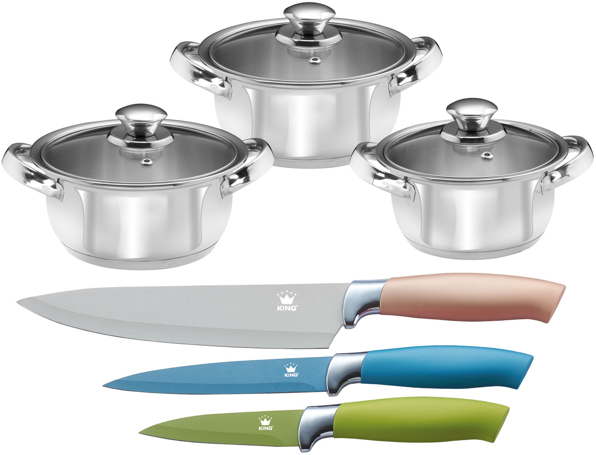KING Topf-Set "EDELSTAHL" Set, 3 Töpfe Ø 16/18/20 cm inkl. Glasdeckel, 3 Me günstig online kaufen