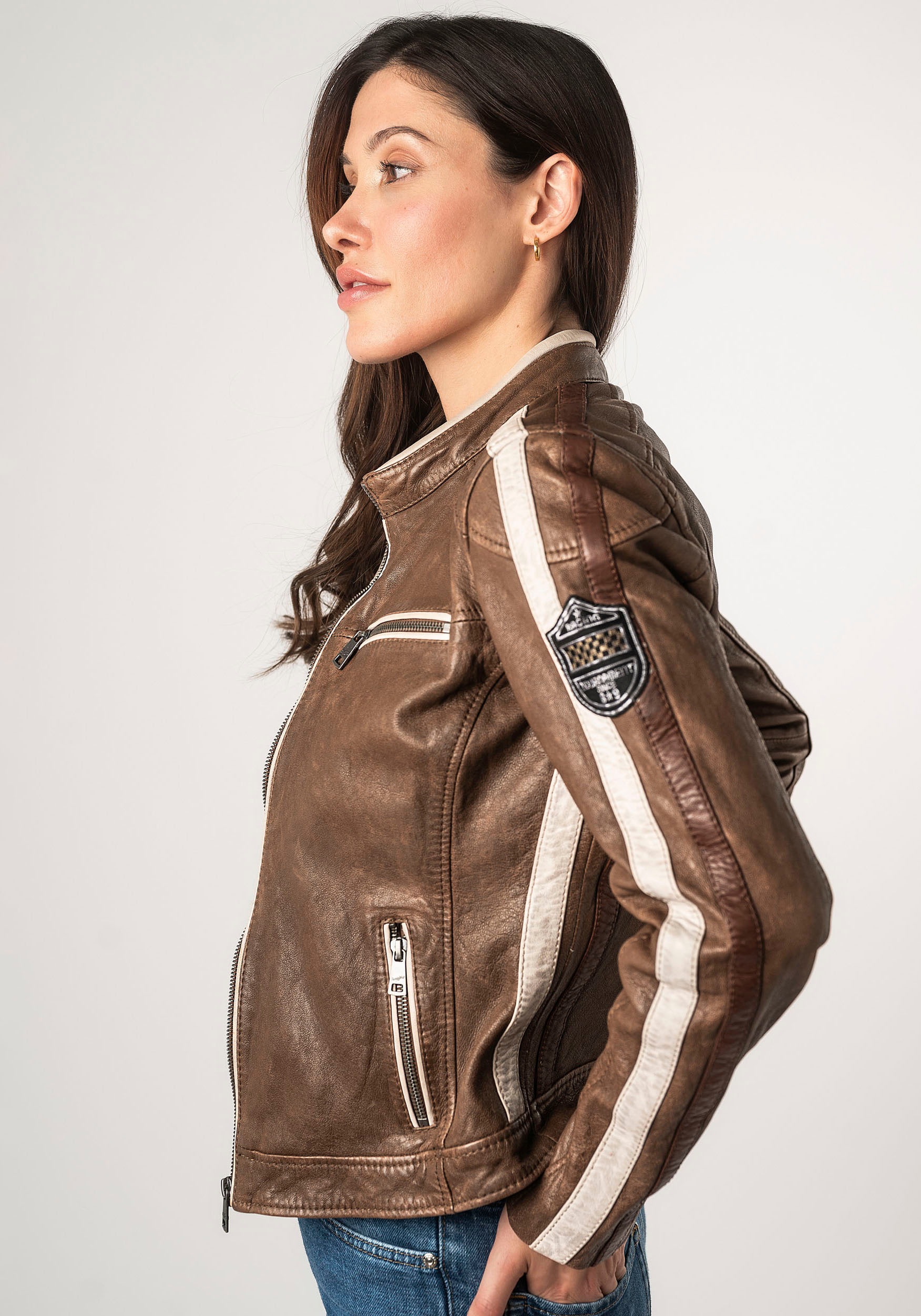 Mauritius Lederjacke »MWHighwalie«, im Racer-Look, mit Patch