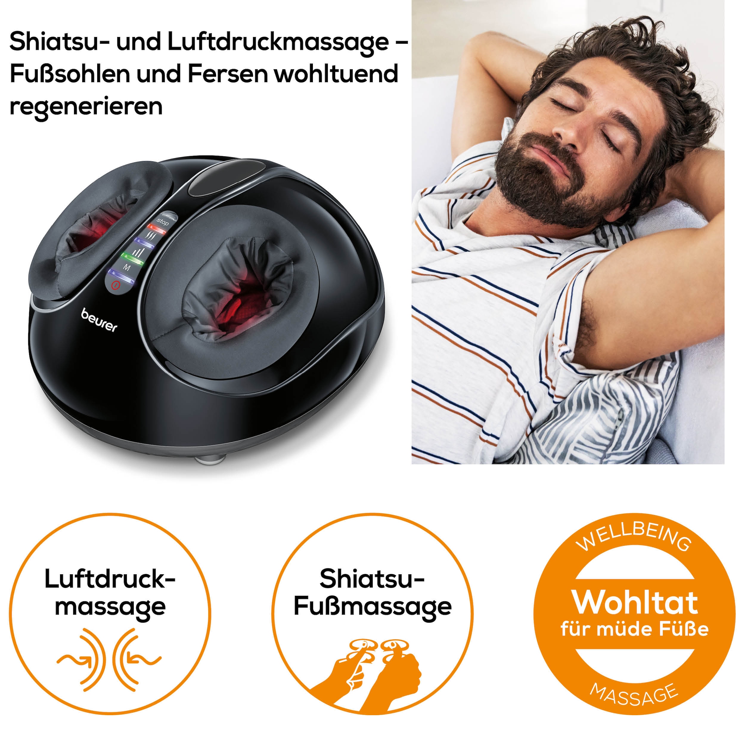 BEURER Fußmassagegerät »Beurer FM 90 Massagegerät mit Shiatsu- und Luftdruckmassage«, Mit Wärmefunktion, 3 Intensitätsstufen, durchblutungsfördernd