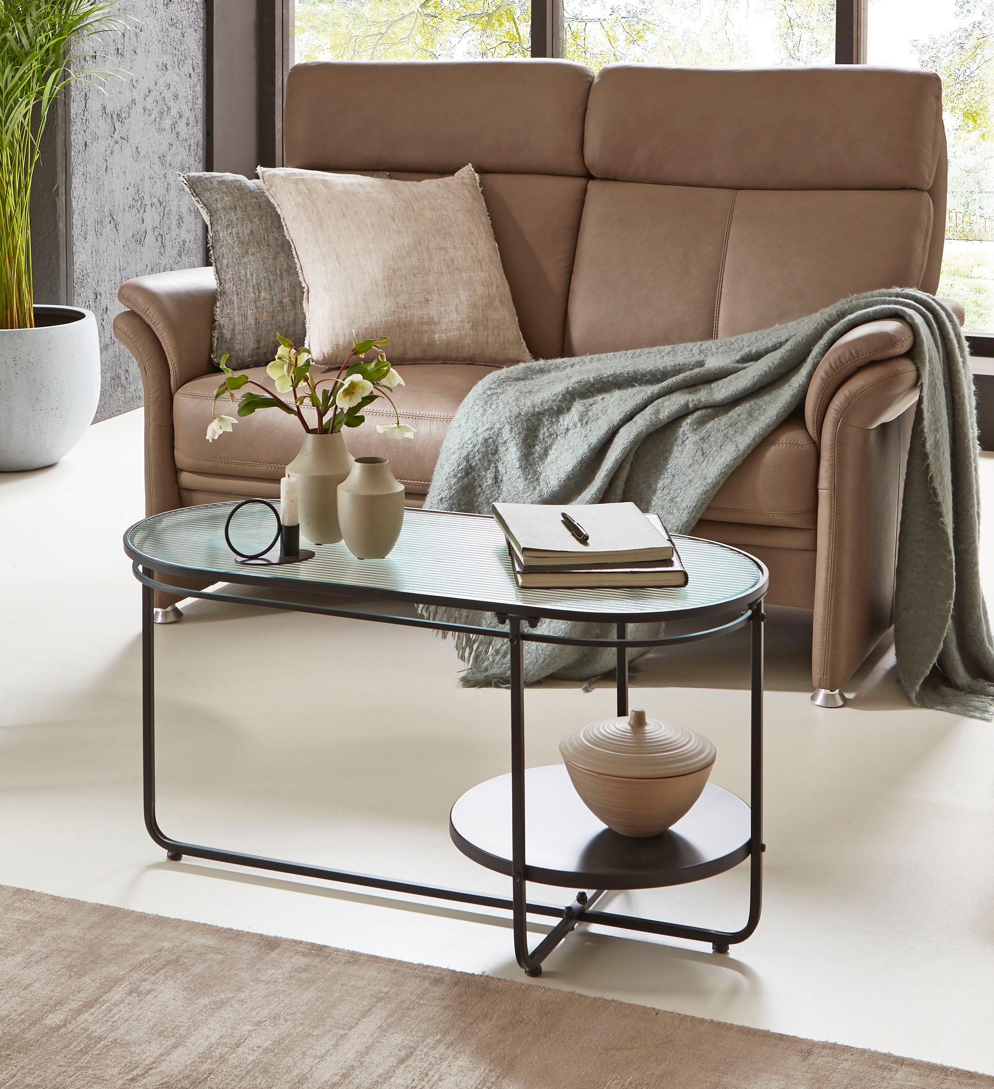 HAKU Couchtisch »Sofatisch, Wohnzimmertisch« 1 Stk. tlg. oval - aus Metall Schwarz B/T/H 90/42/49 cm