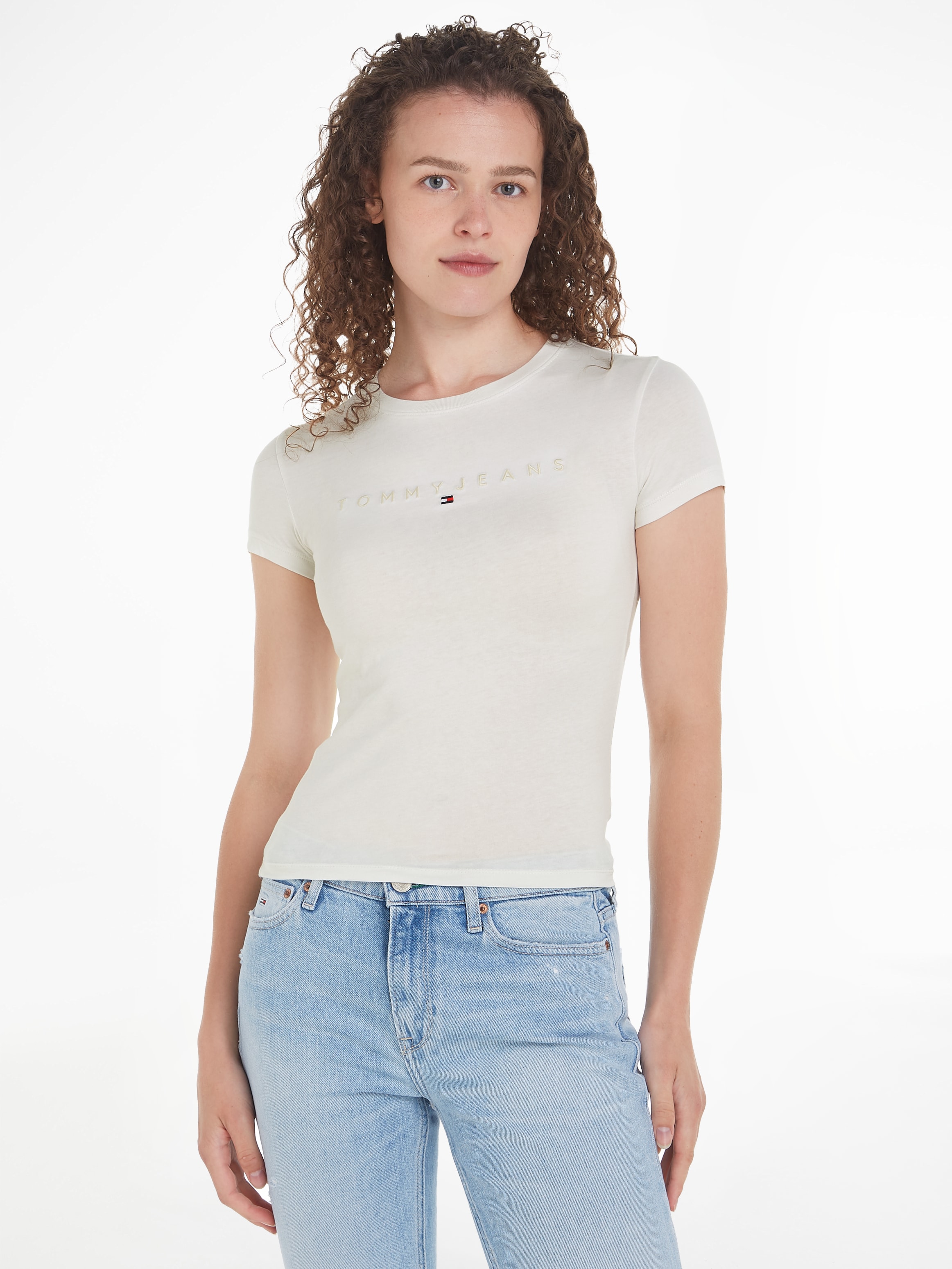 Rundhalsshirt »TJW SLIM TONAL LINEAR TEE«, mit gesticktem Tommy Jeans Logo-Schriftzug