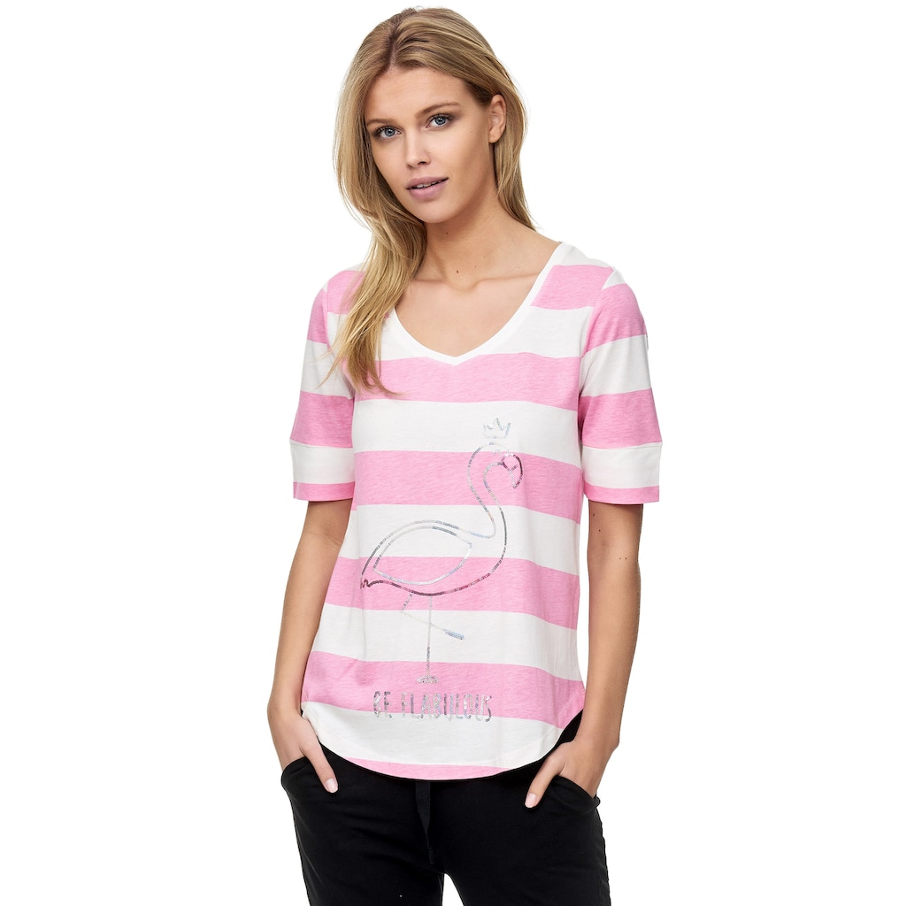 Decay T-Shirt, mit schimmerndem Flamingo-Aufdruck