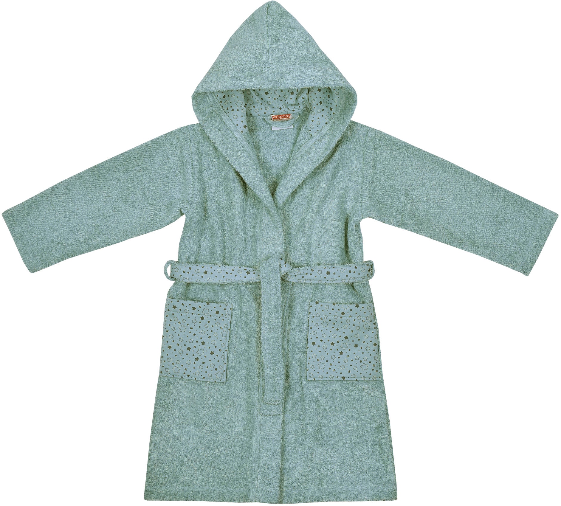 Kinderbademantel WÖRNER, L:70cm, blau, Baumwoll-Webfrottier, Hausmäntel, "Sterne", mit Stickerei, mit Taschen, maschinenwaschbar, trocknergeeignet
