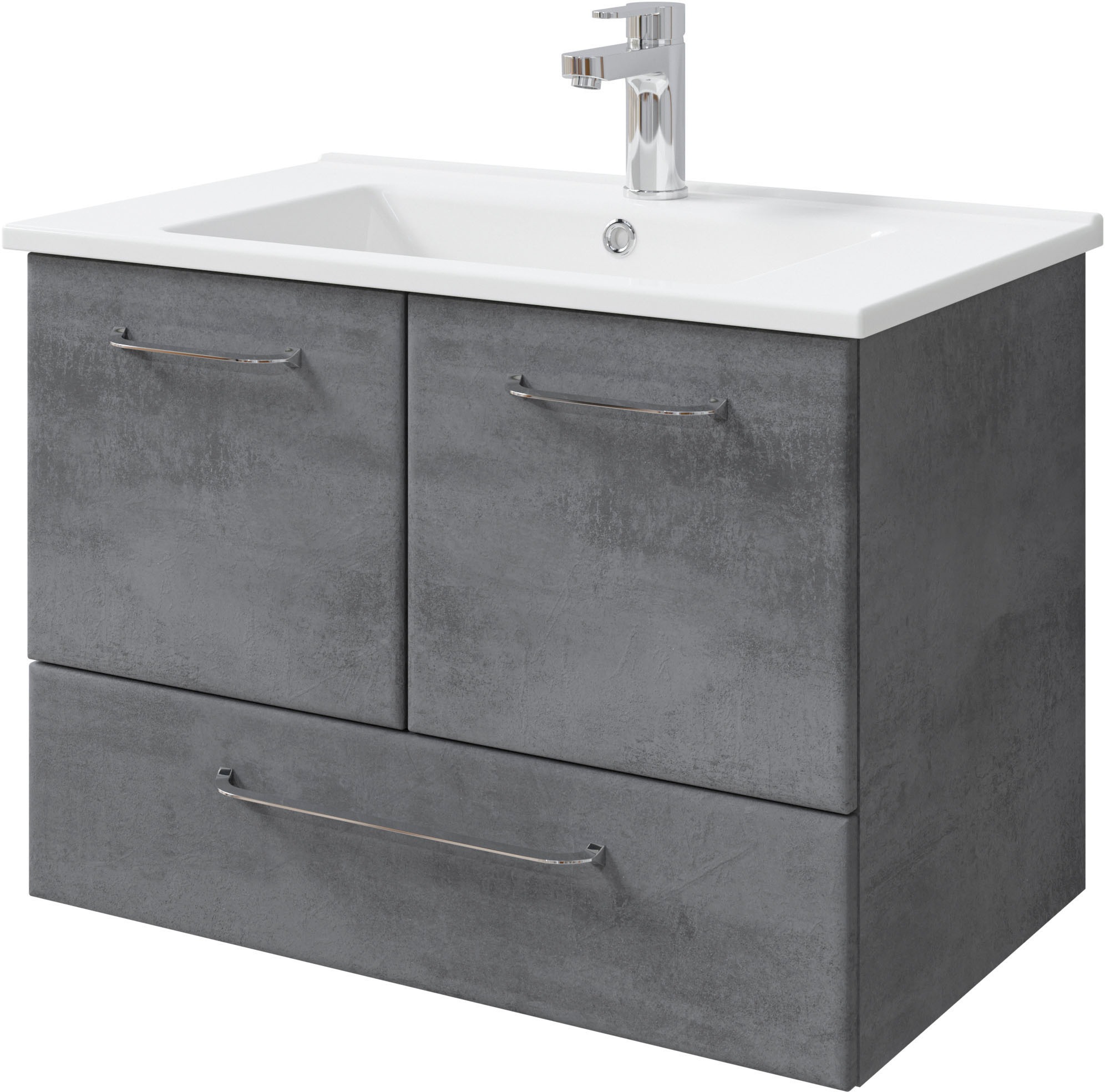 Saphir Badmöbel-Set »Quickset 945 3-teilig, Keramik-Waschtisch mit LED-Spiegelschrank«, (4 St.), Midischrank, 7 Türen, 3 Schubladen, 8 Einlegeböden, inkl. Türdämpfer