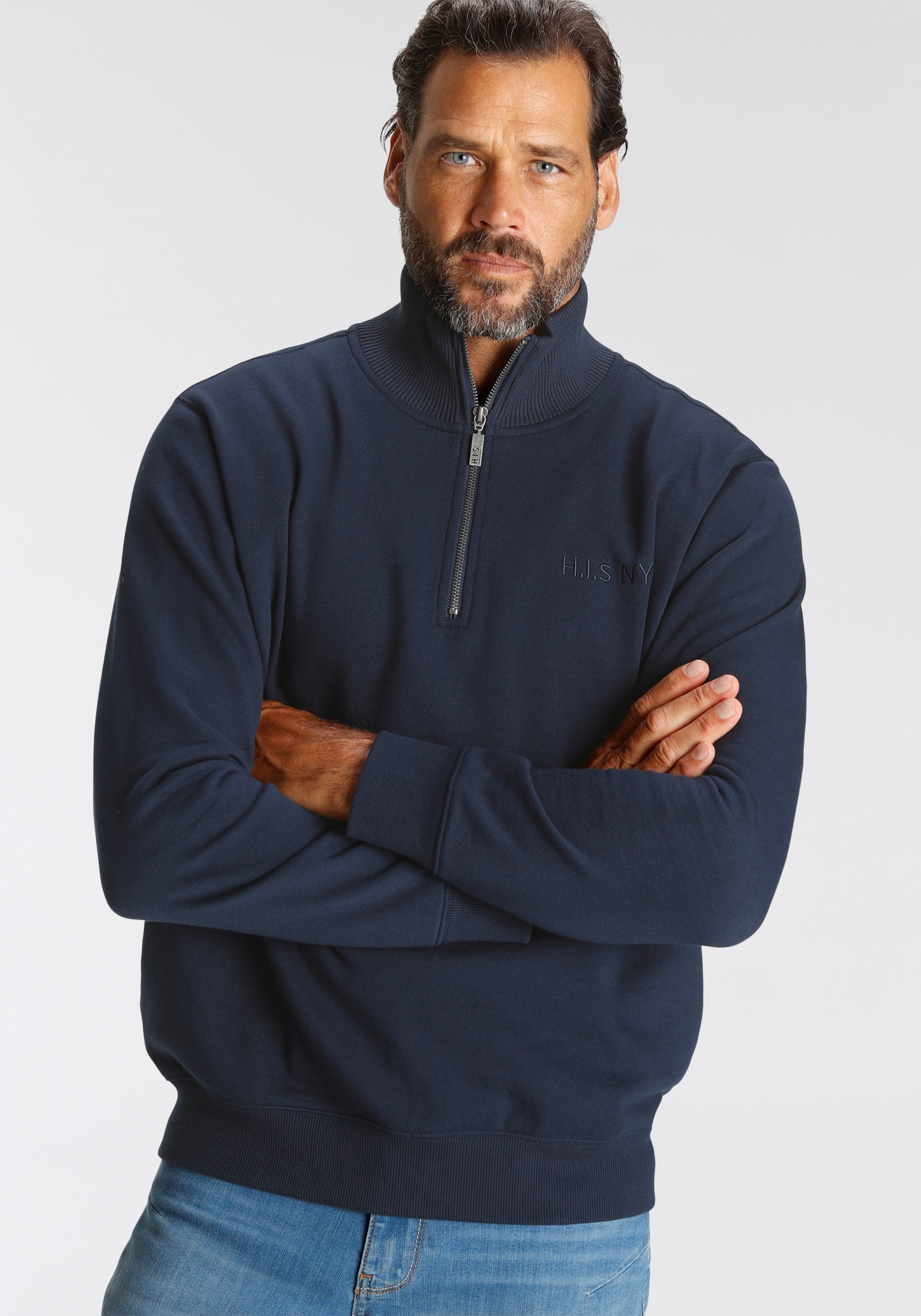 H.I.S Sweatshirt, unifarben, aus dehnbarer Sweatware, mit Logostickerei