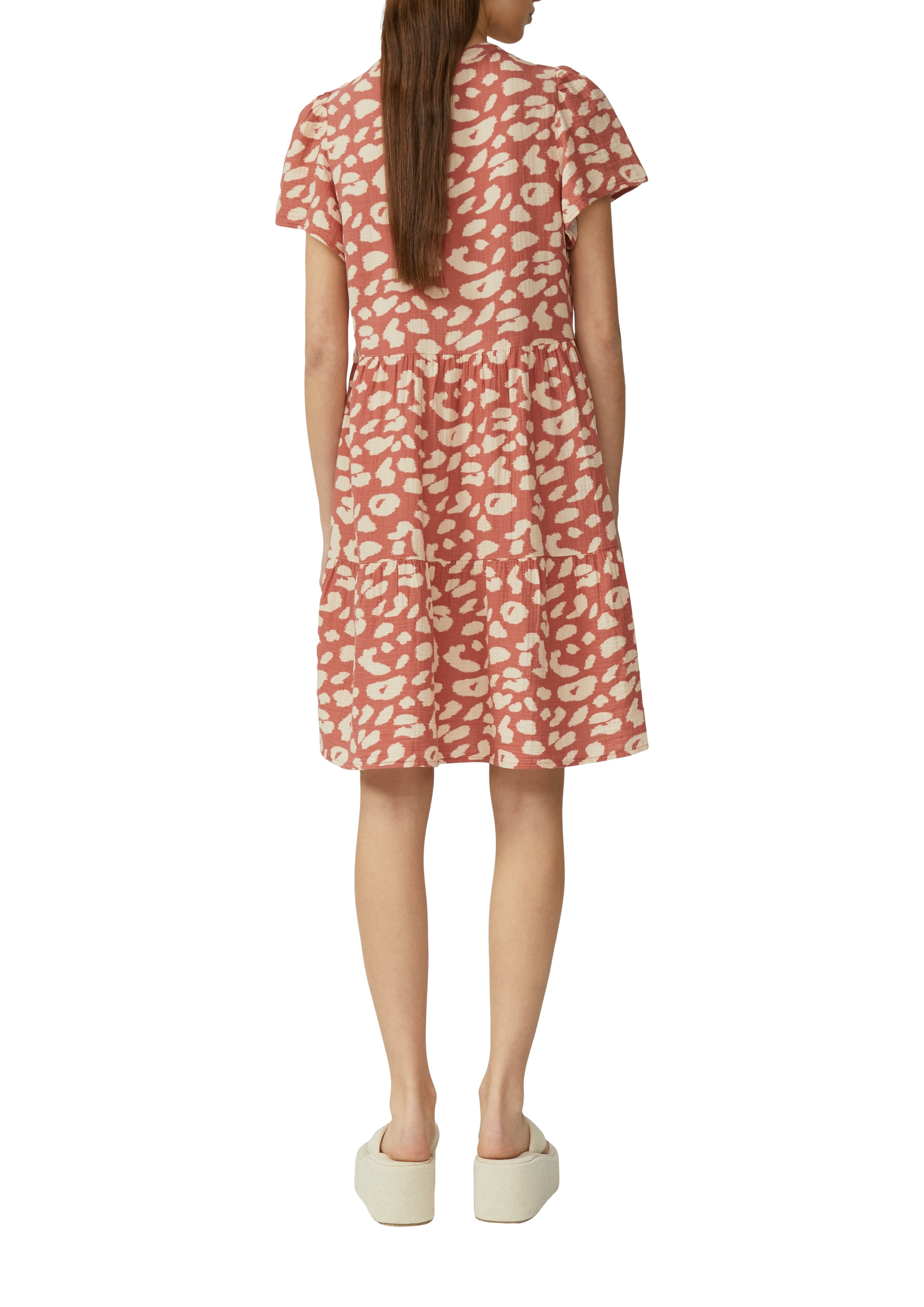 QS Volantkleid, aus reiner Baumwolle, kurzarm, mit All-Over Muster