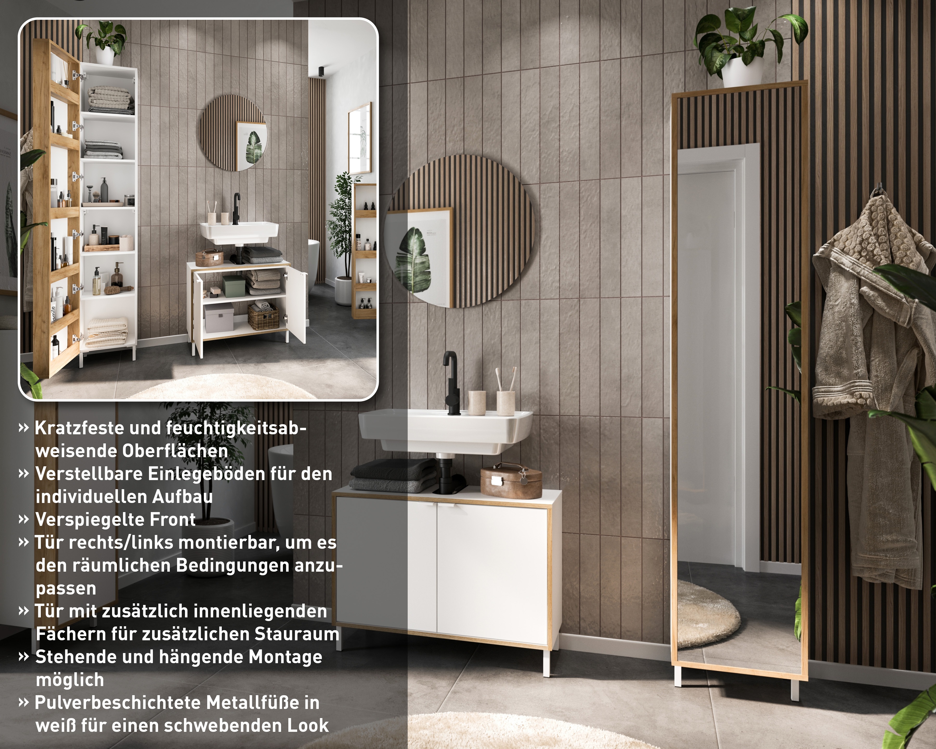 Thumbnail - GERMANIA Hochschrank "GW-Topeka" 1 Stk. tlg. Spiegeltür mit Regalfächern innen, volle Stauraumnutzung, Höhe 195 cm