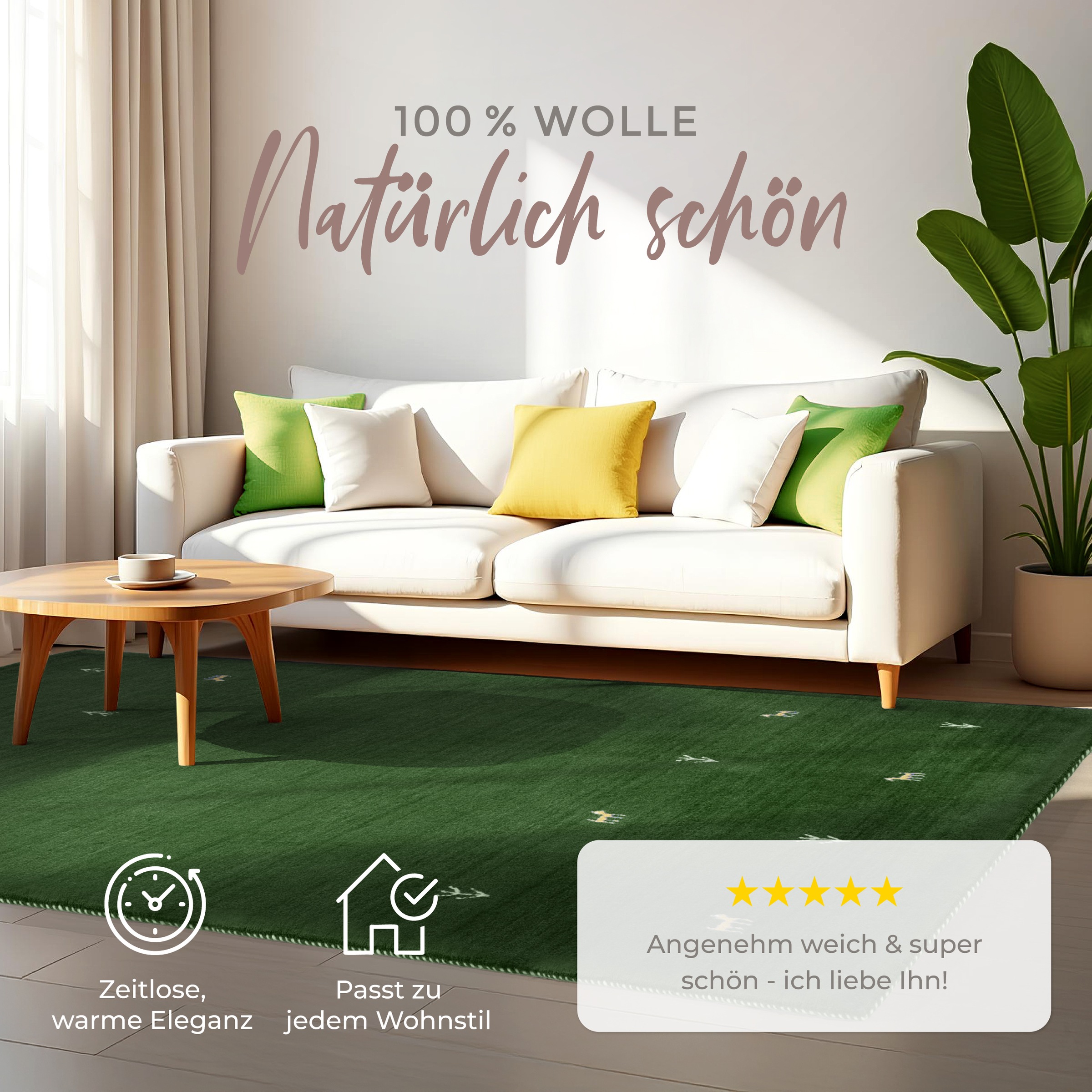 Thumbnail - carpetfine Wollteppich "Gabbeh Uni, auch als Läufer und Rund erhältlich" rechteckig 15 mm Höhe reine Wolle, handgewebt, ...