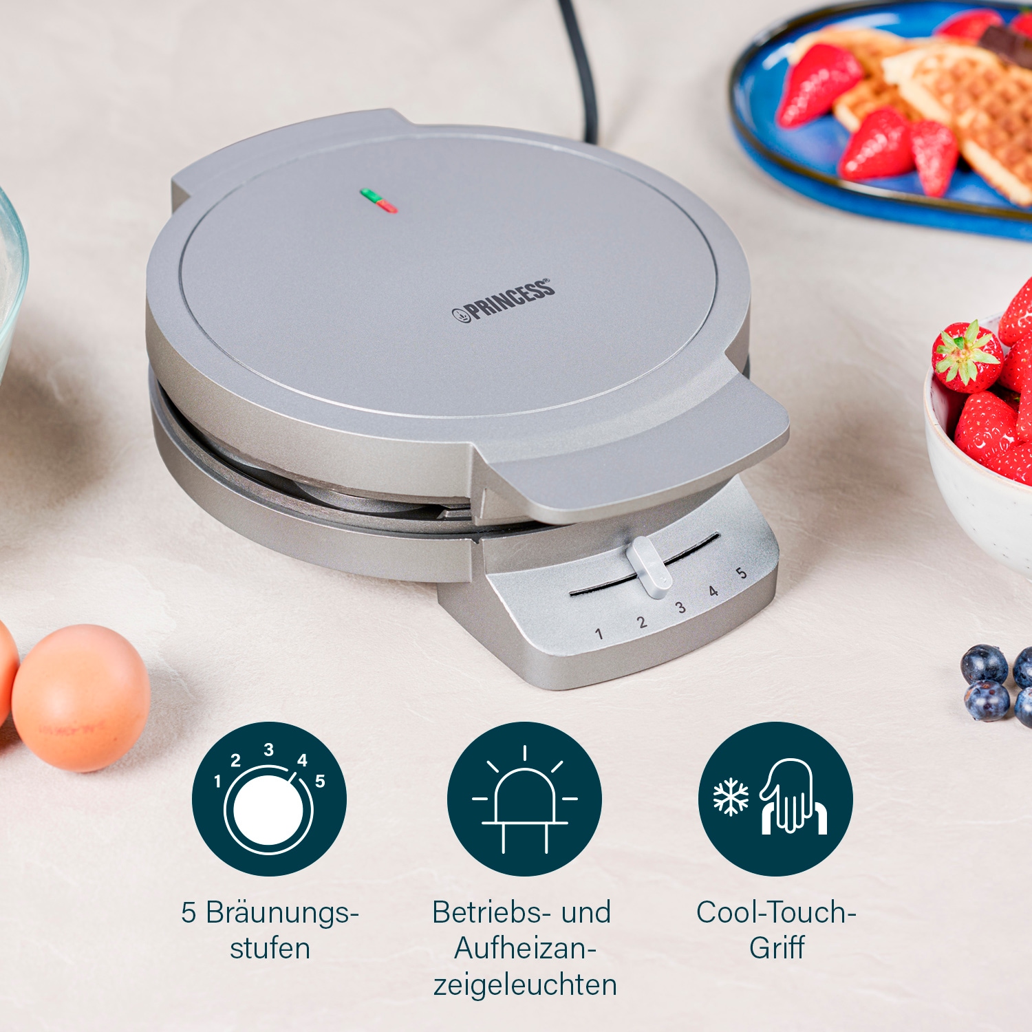 PRINCESS Waffeleisen »132380«, 1200 W, mit Herzwaffelform, 5 Heizstufen, mit Kontrollleuchte