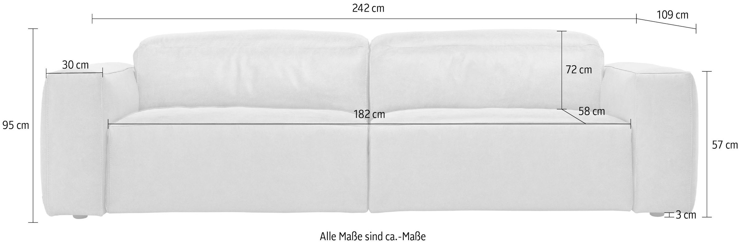 Egoitaliano 2,5-Sitzer »Beverly, Designsofa mit erstklassigem Sitzkomfort und tollen Details«, Breite 242 cm, verstellbare Kopfteile