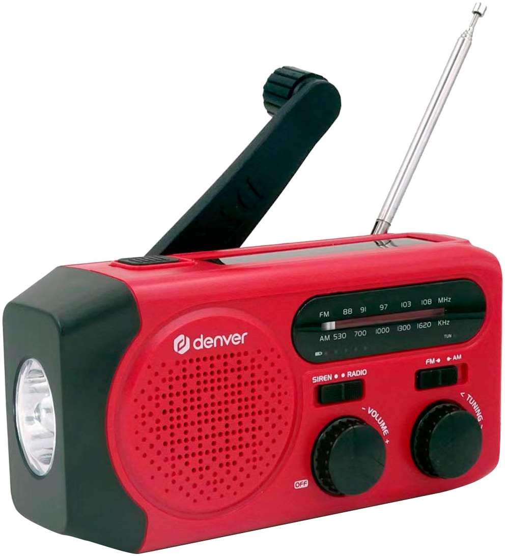 Denver Radio »SCR-2010 Solar und Kurbel«, (FM-Tuner-AM-Tuner), integrierter 2.000 mAh Akku, Batteriebetrieb möglich, Taschenlampe