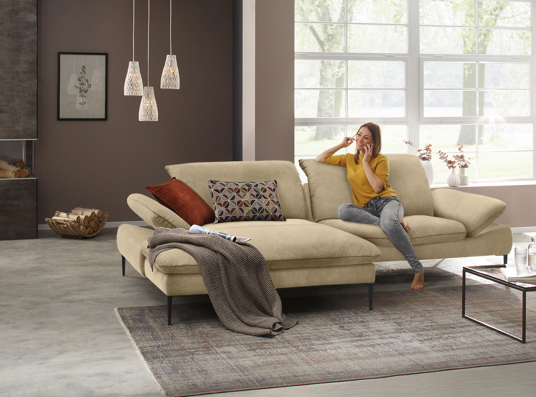 W.SCHILLIG Ecksofa "enjoy&MORE, Designsofa, elegant und bequem, L-Form" Sitztiefenverstellung, Füße schwarz pulverbeschichtet, Breite 294 cm